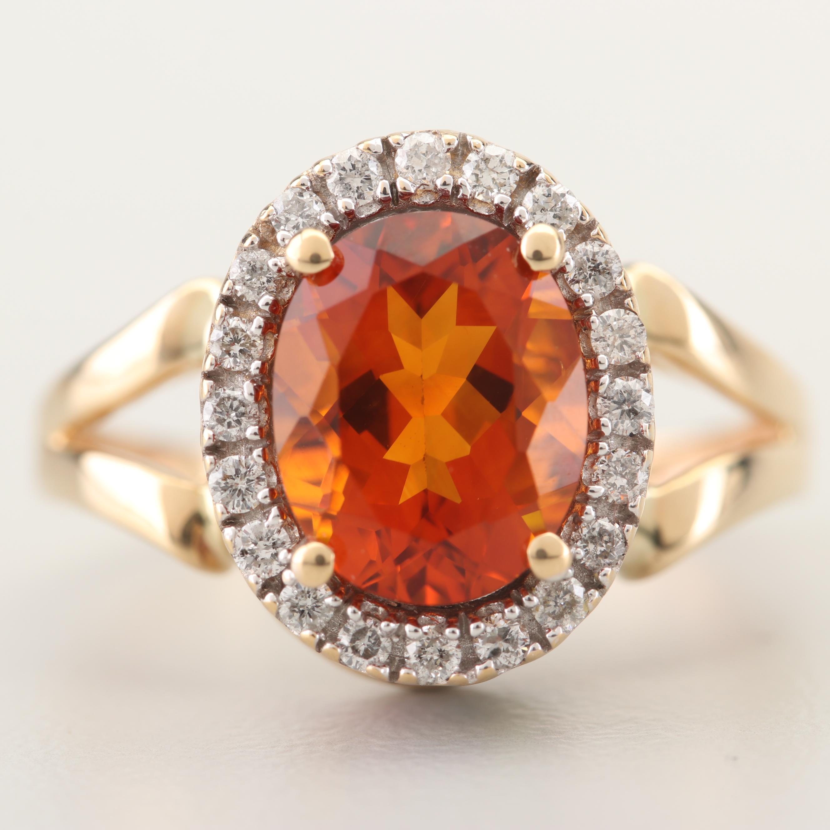 14K Yellow Gold Citrine, Diamond, and Gemstone Ring