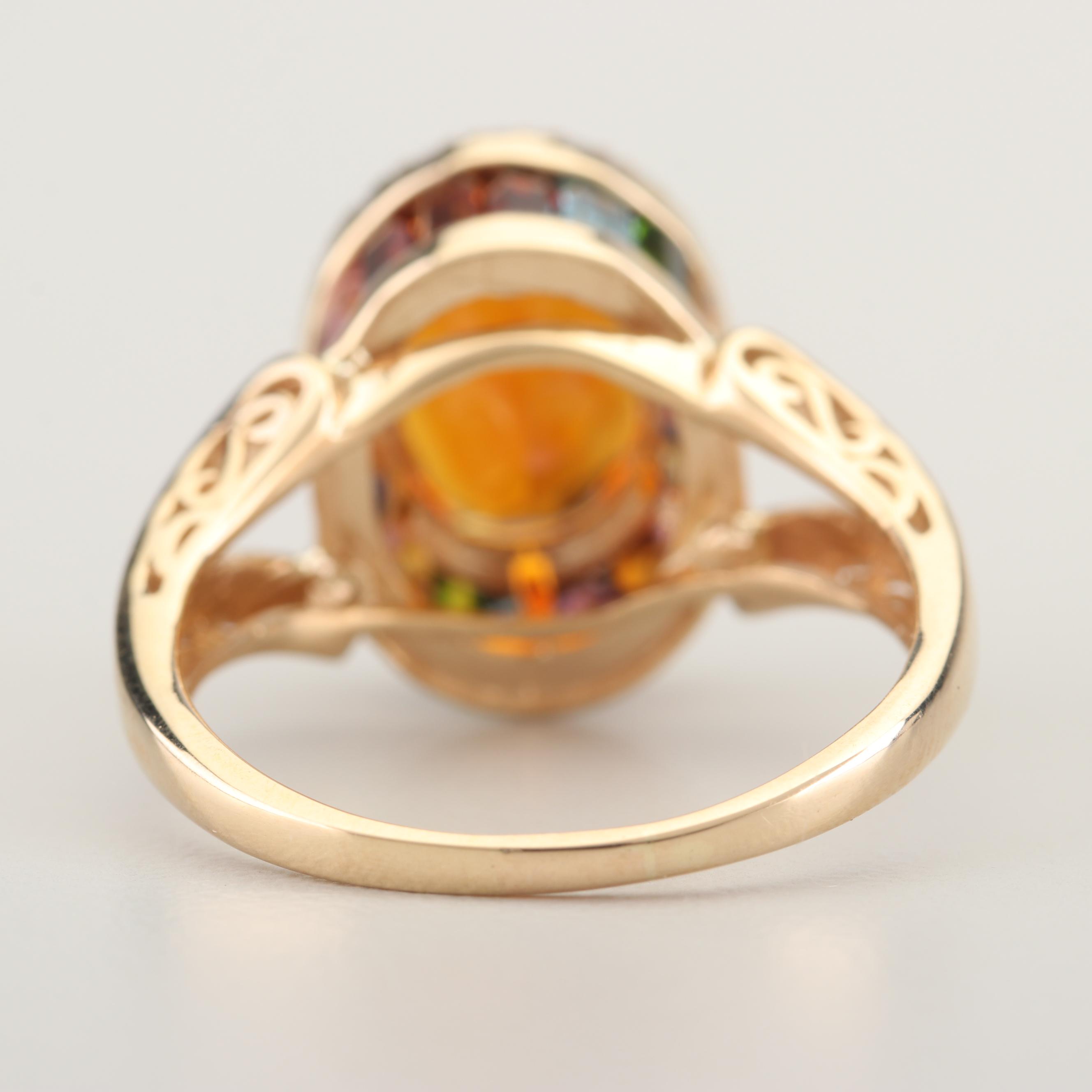 14K Yellow Gold Citrine, Diamond, and Gemstone Ring