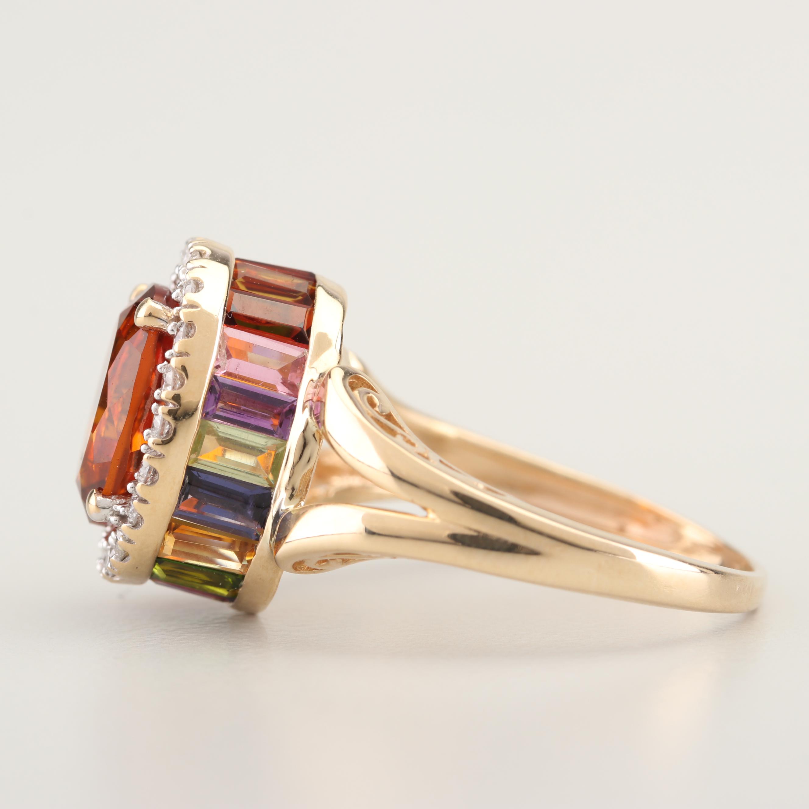 14K Yellow Gold Citrine, Diamond, and Gemstone Ring