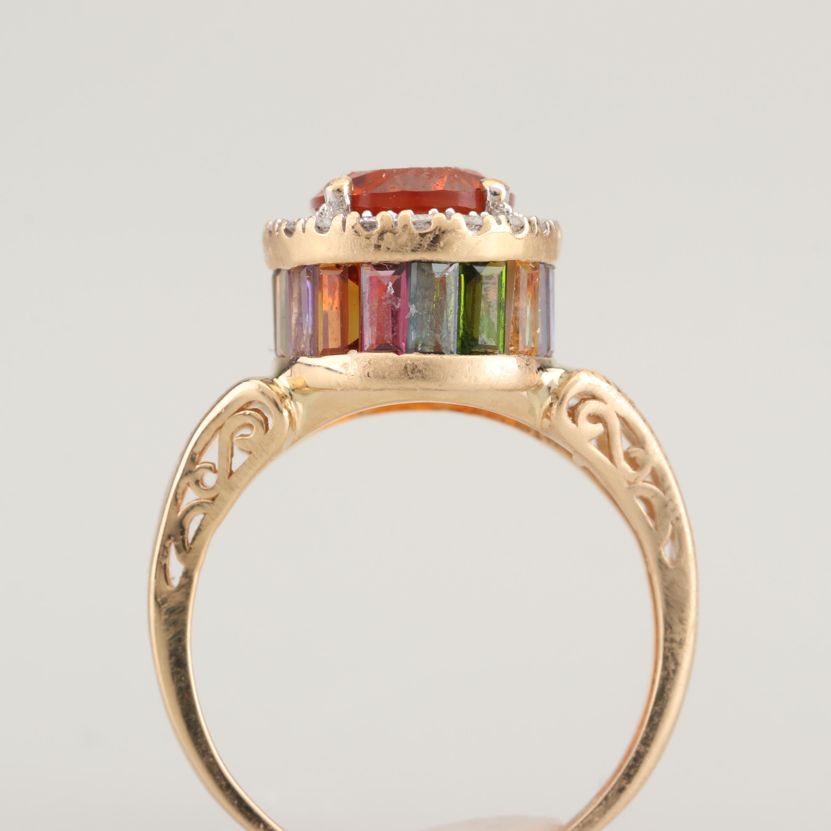 14K Yellow Gold Citrine, Diamond, and Gemstone Ring