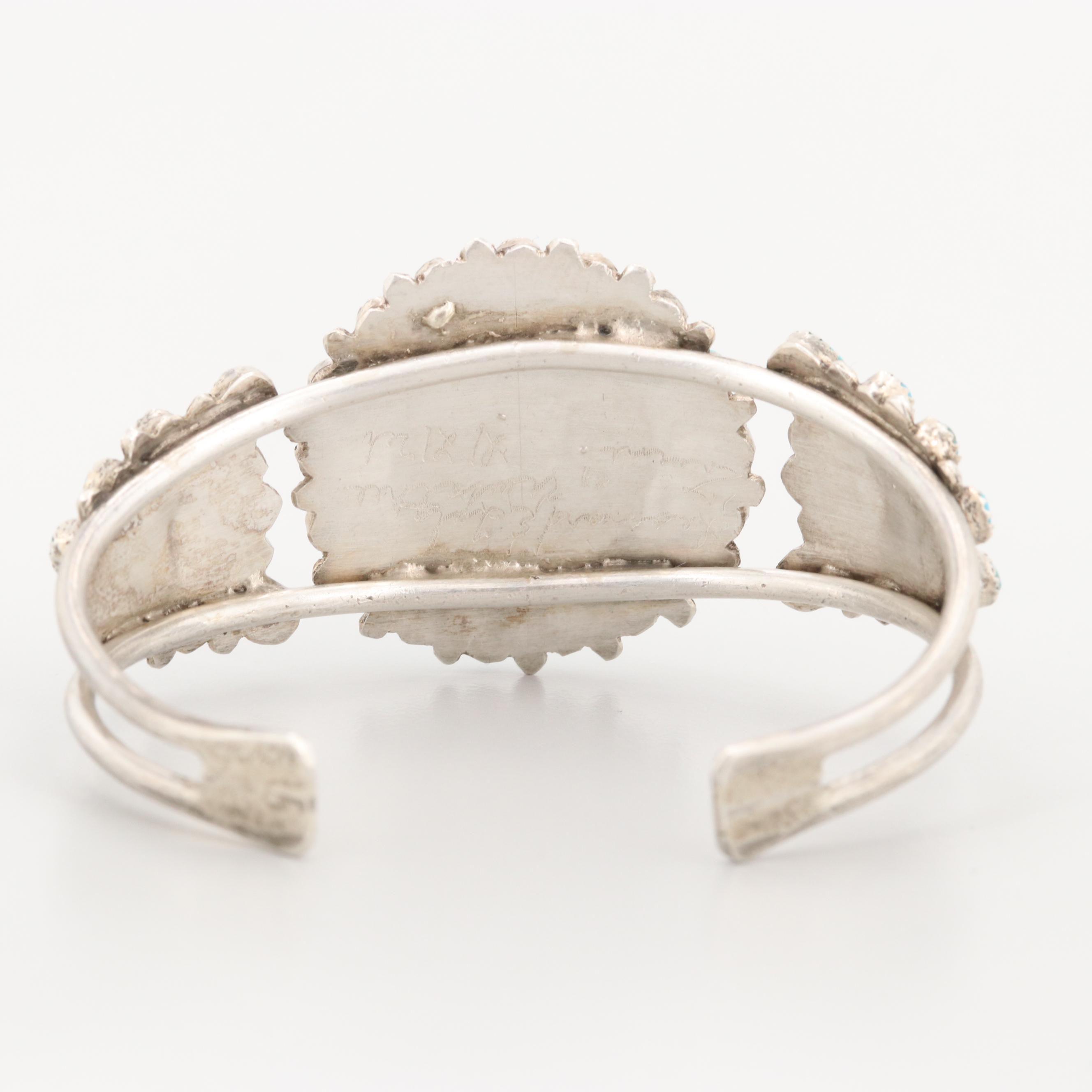 Leonard and Lula Weebothee Zuni Sterling Silver Turquoise Cuff Bracelet