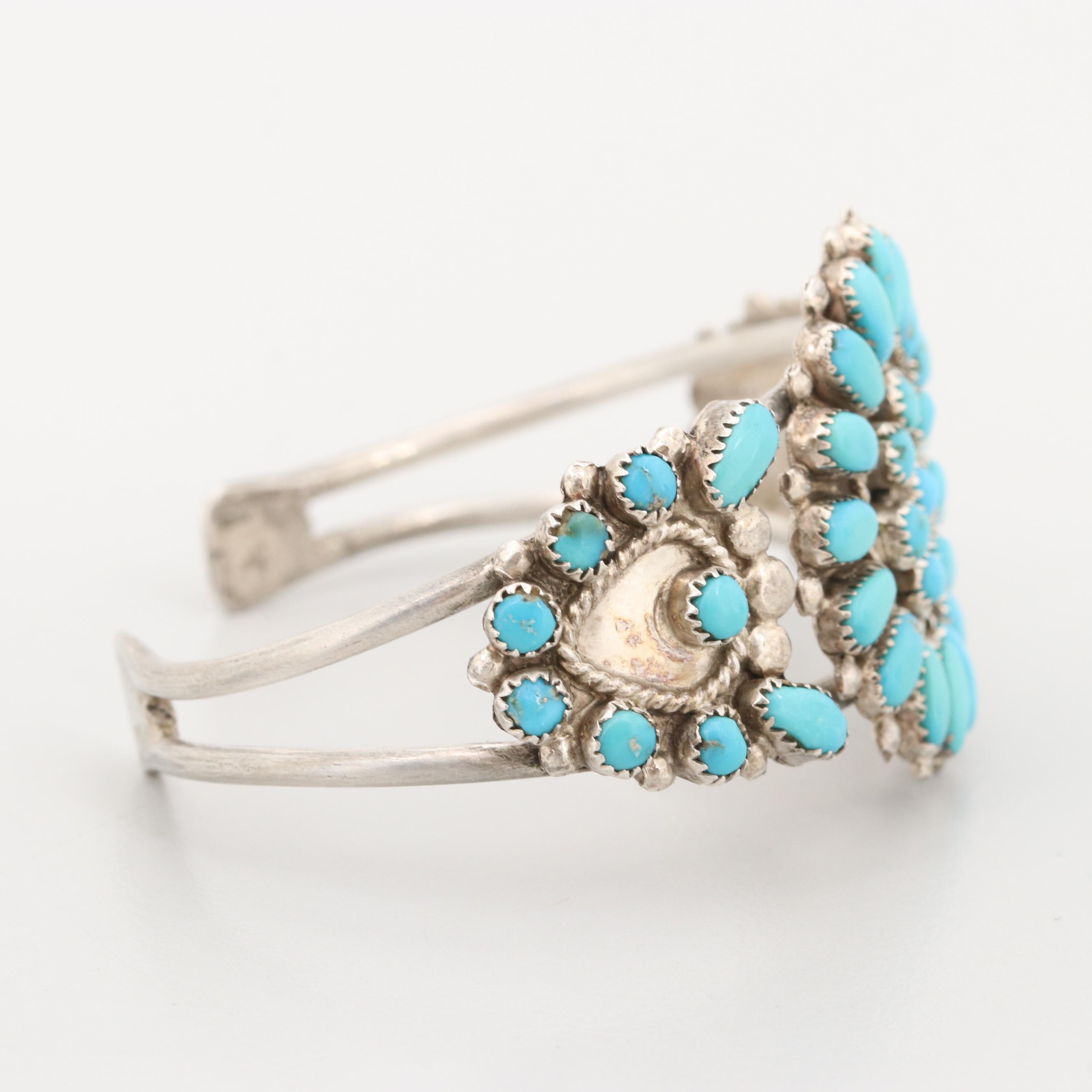 Leonard and Lula Weebothee Zuni Sterling Silver Turquoise Cuff Bracelet