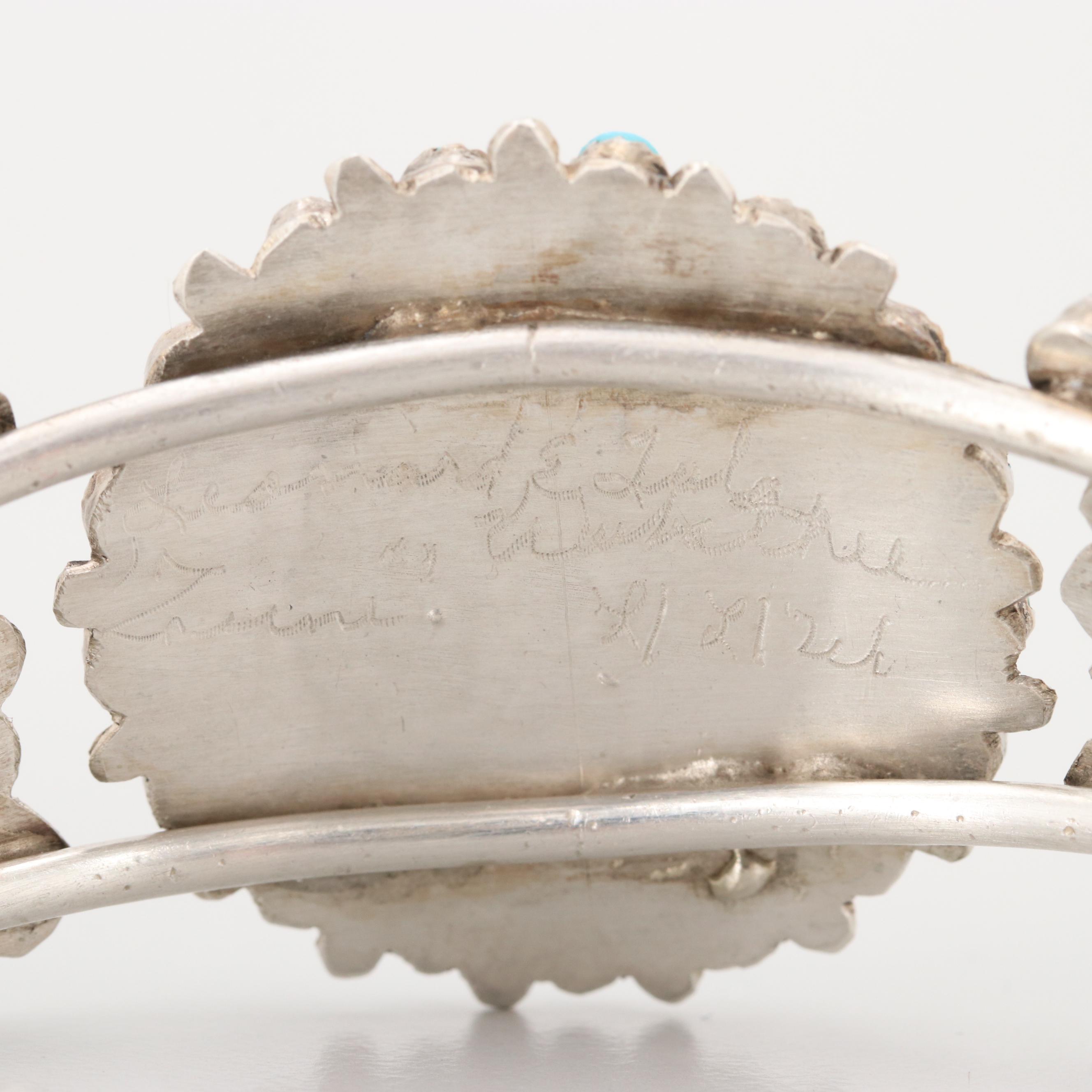 Leonard and Lula Weebothee Zuni Sterling Silver Turquoise Cuff Bracelet