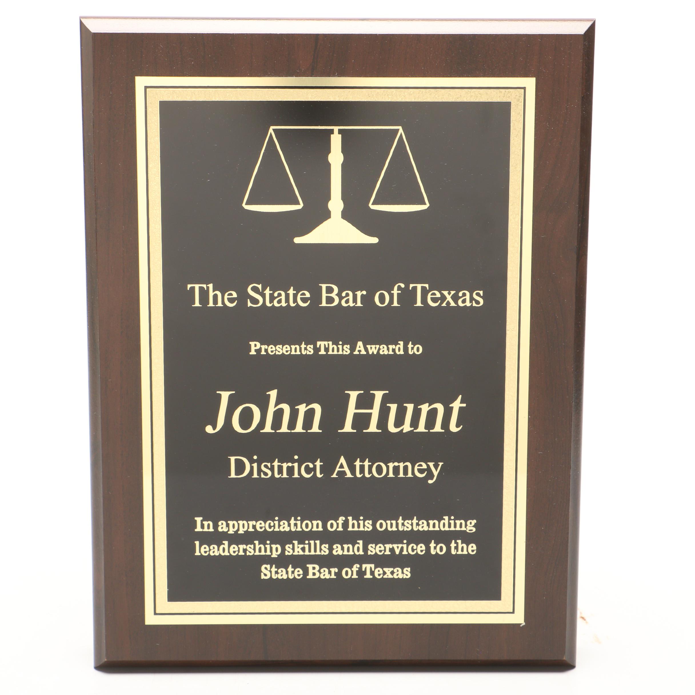 "John Hunt" Legal Award Plaque Props From "The Old Man & The Gun"