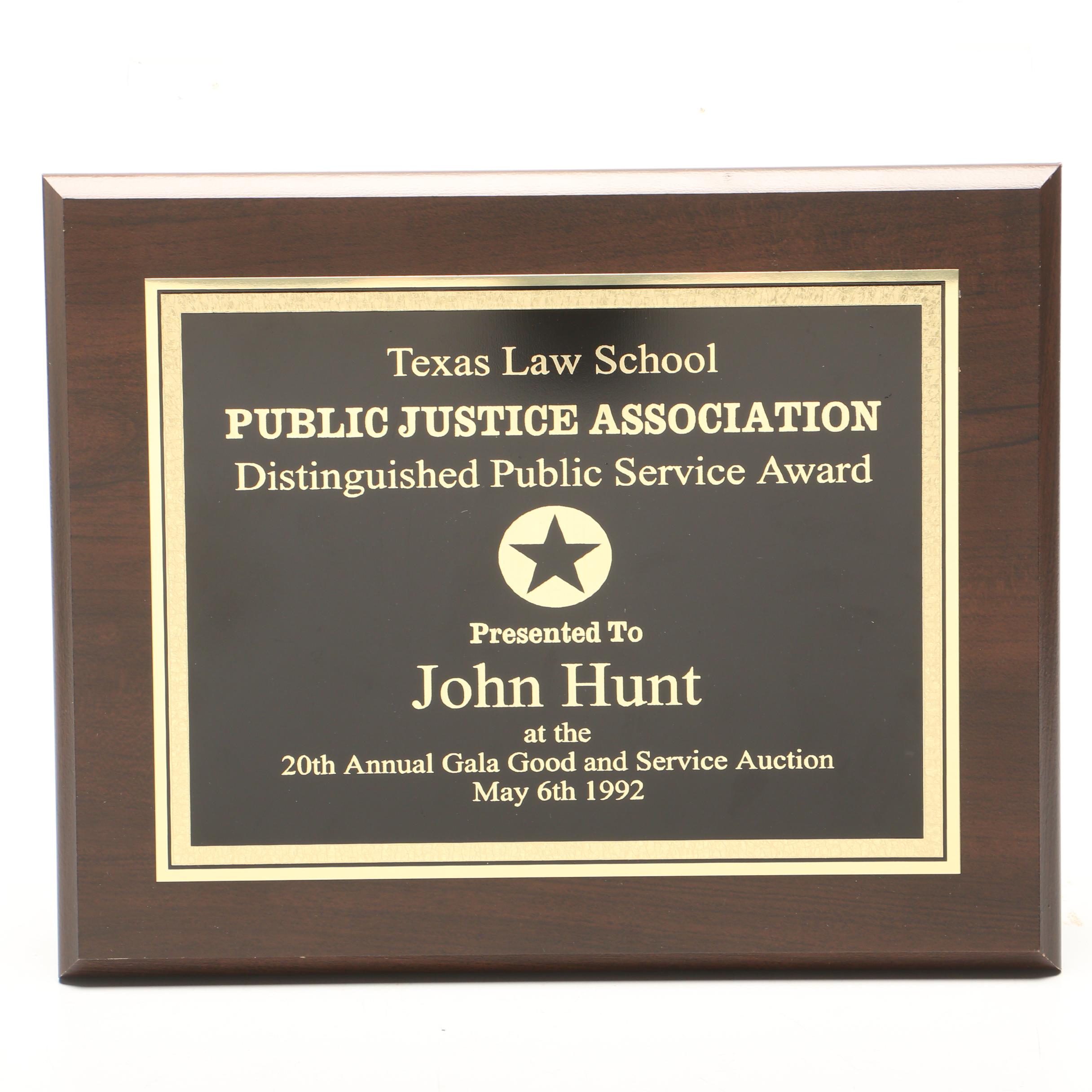 "John Hunt" Legal Award Plaque Props From "The Old Man & The Gun"