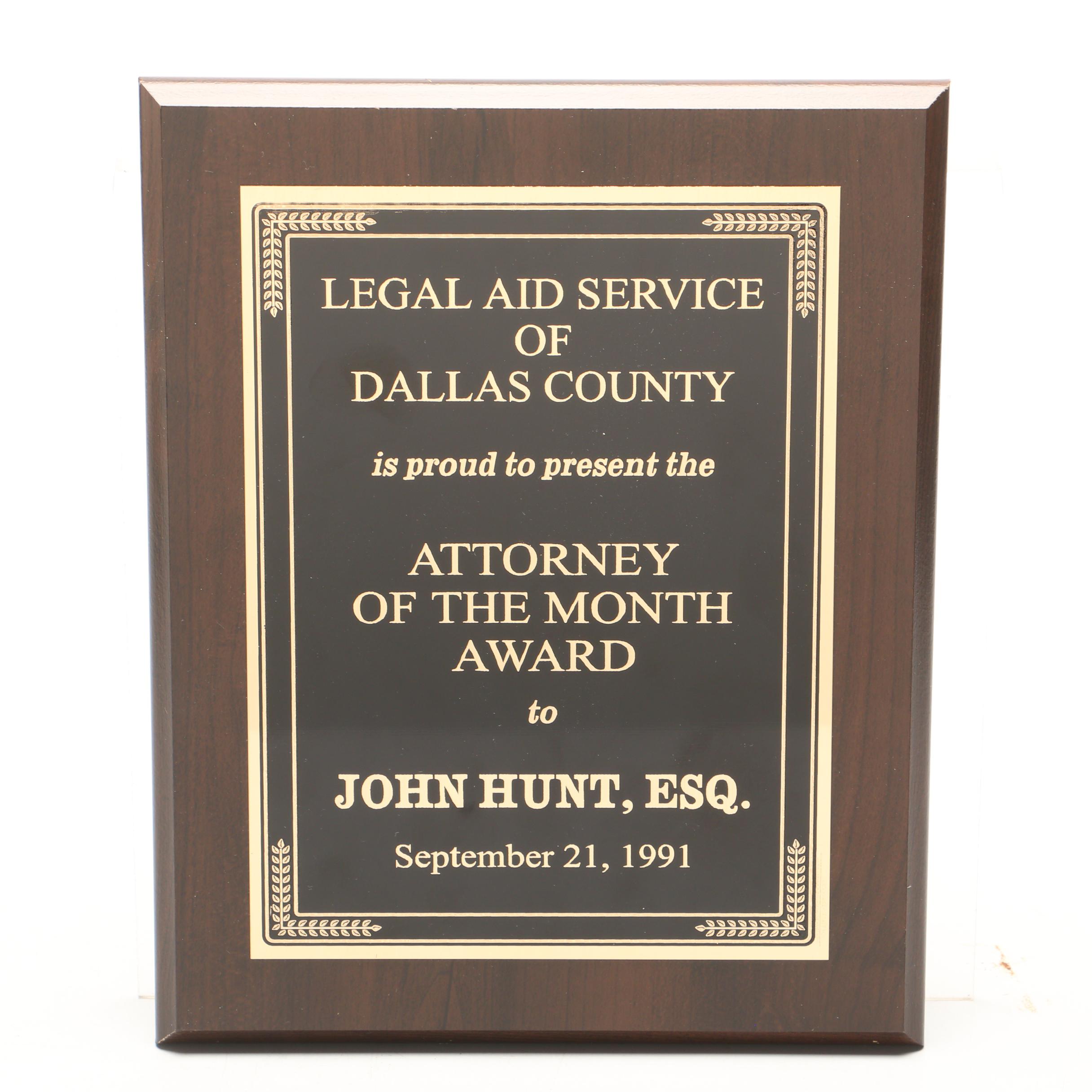 "John Hunt" Legal Award Plaque Props From "The Old Man & The Gun"