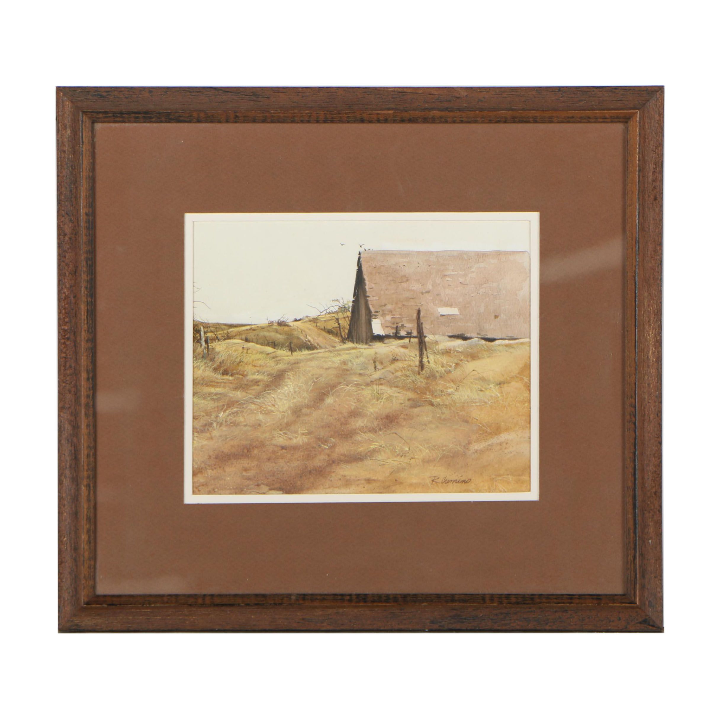 Robert Cremins Watercolor Painting of Rural Fields