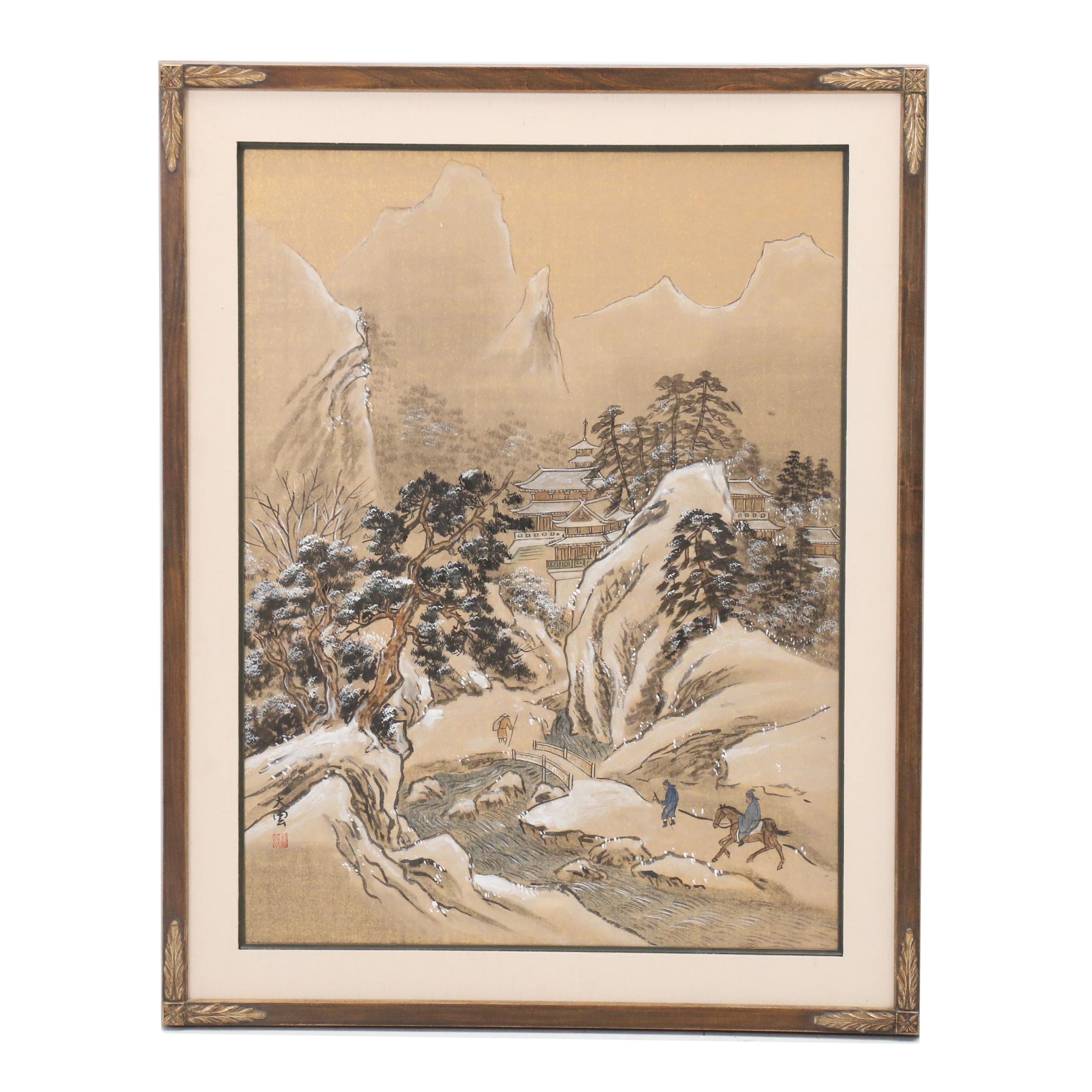 Tsiun Landscape Watercolor Painting "Big Clouds"