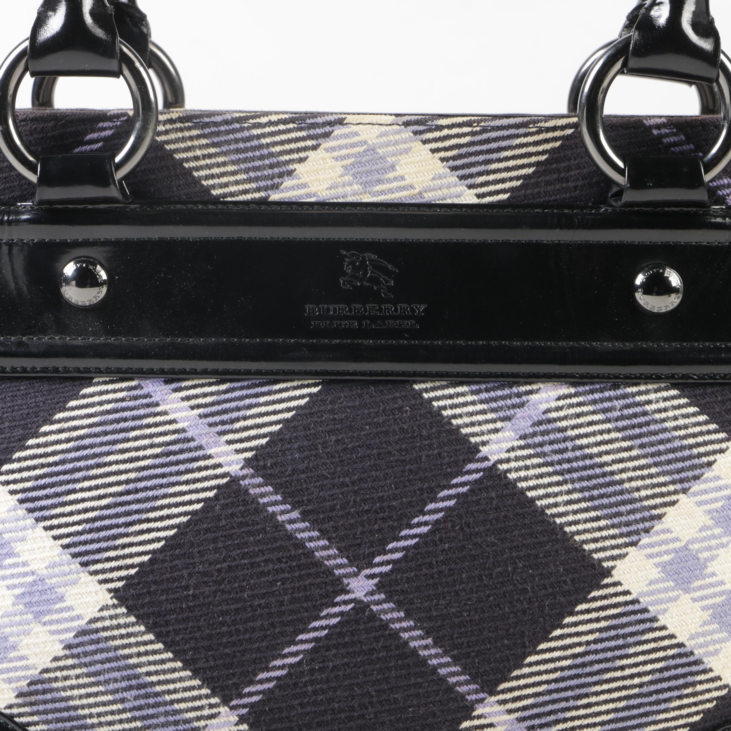 Burberry London Blue Label Plaid and Black Patent Leather Shoulder Bag