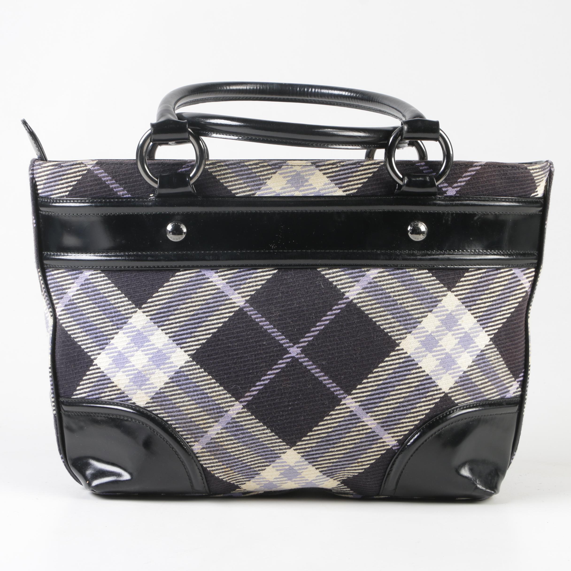 Burberry London Blue Label Plaid and Black Patent Leather Shoulder Bag
