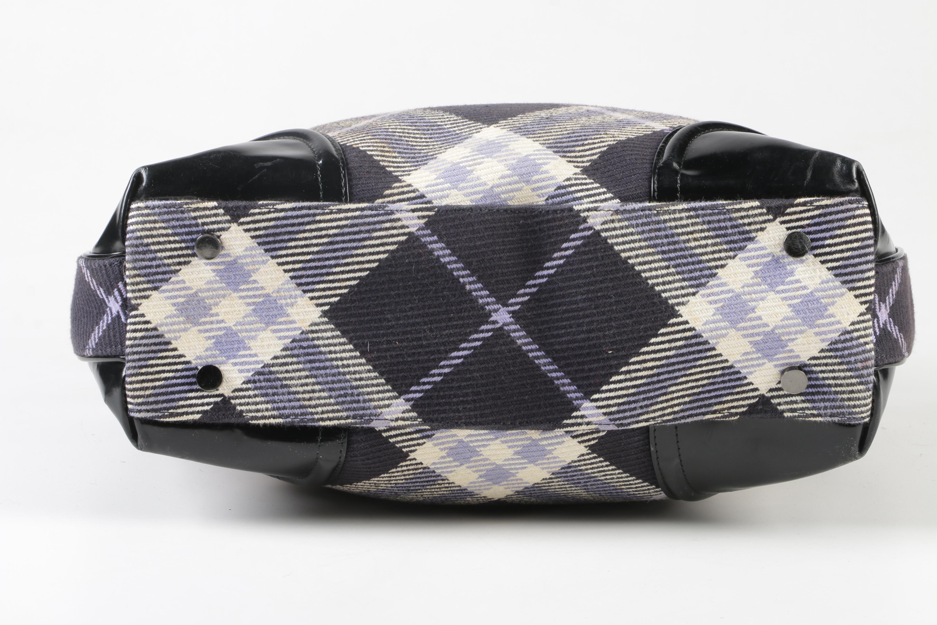 Burberry London Blue Label Plaid and Black Patent Leather Shoulder Bag