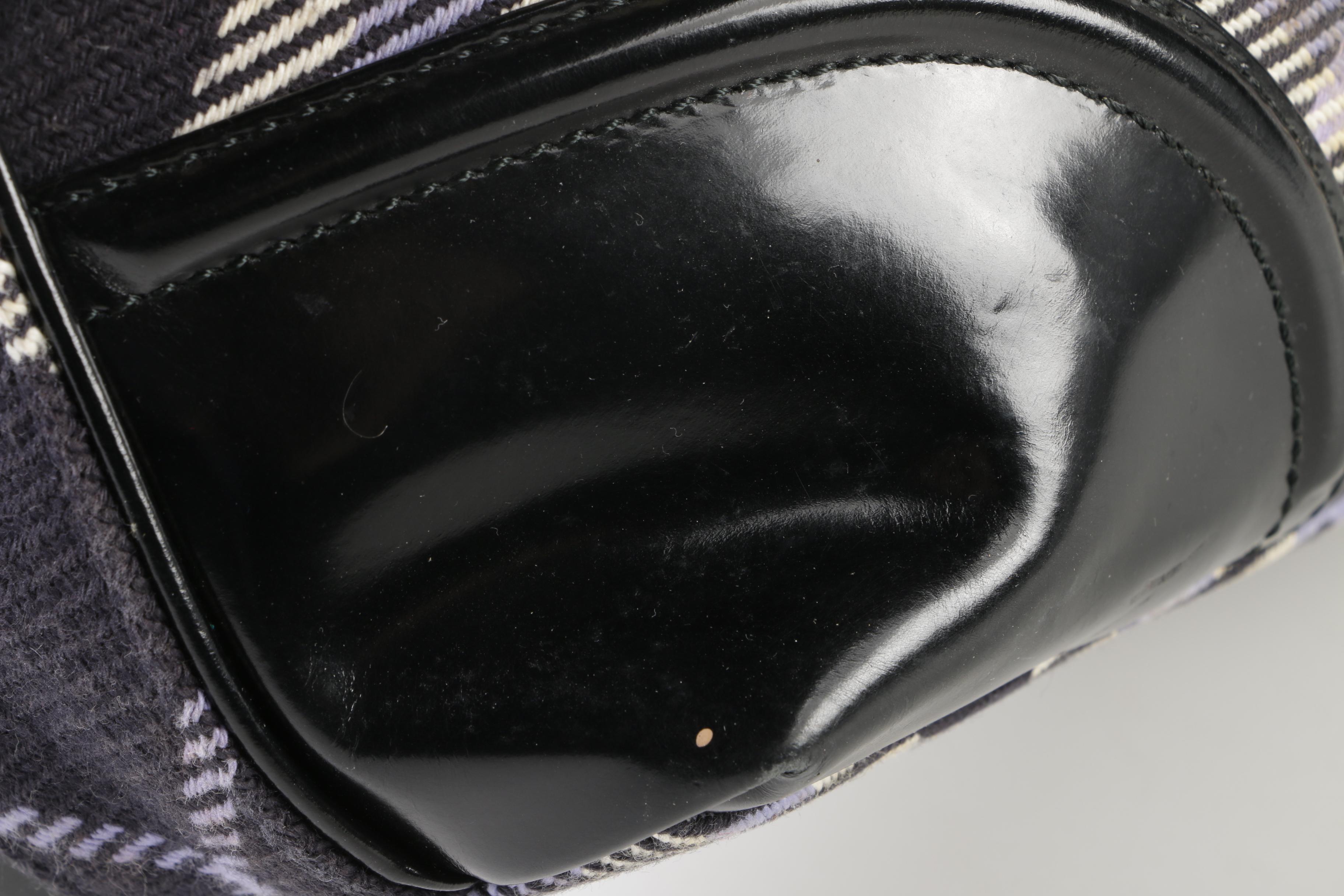 Burberry London Blue Label Plaid and Black Patent Leather Shoulder Bag