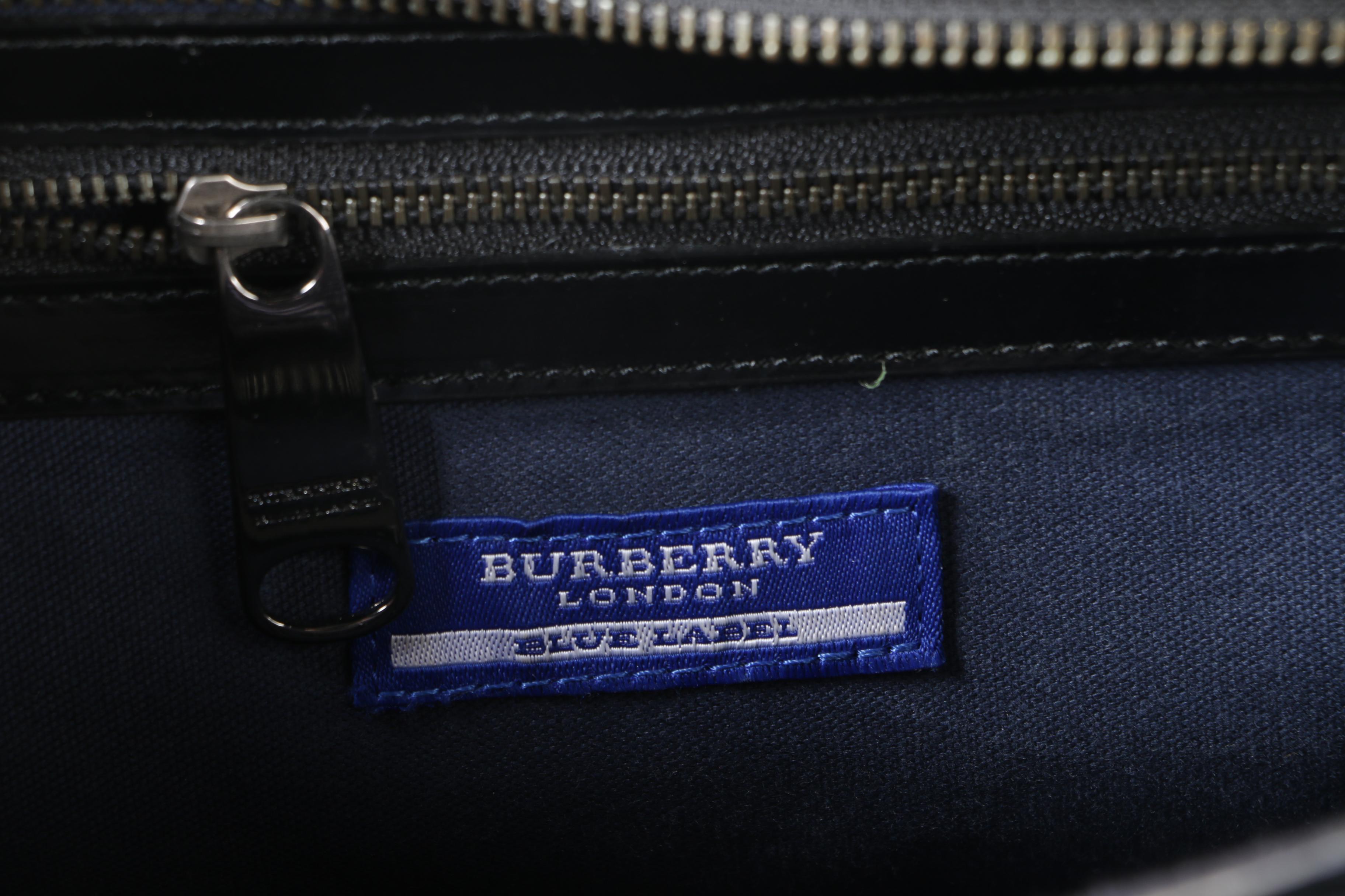 Burberry London Blue Label Plaid and Black Patent Leather Shoulder Bag