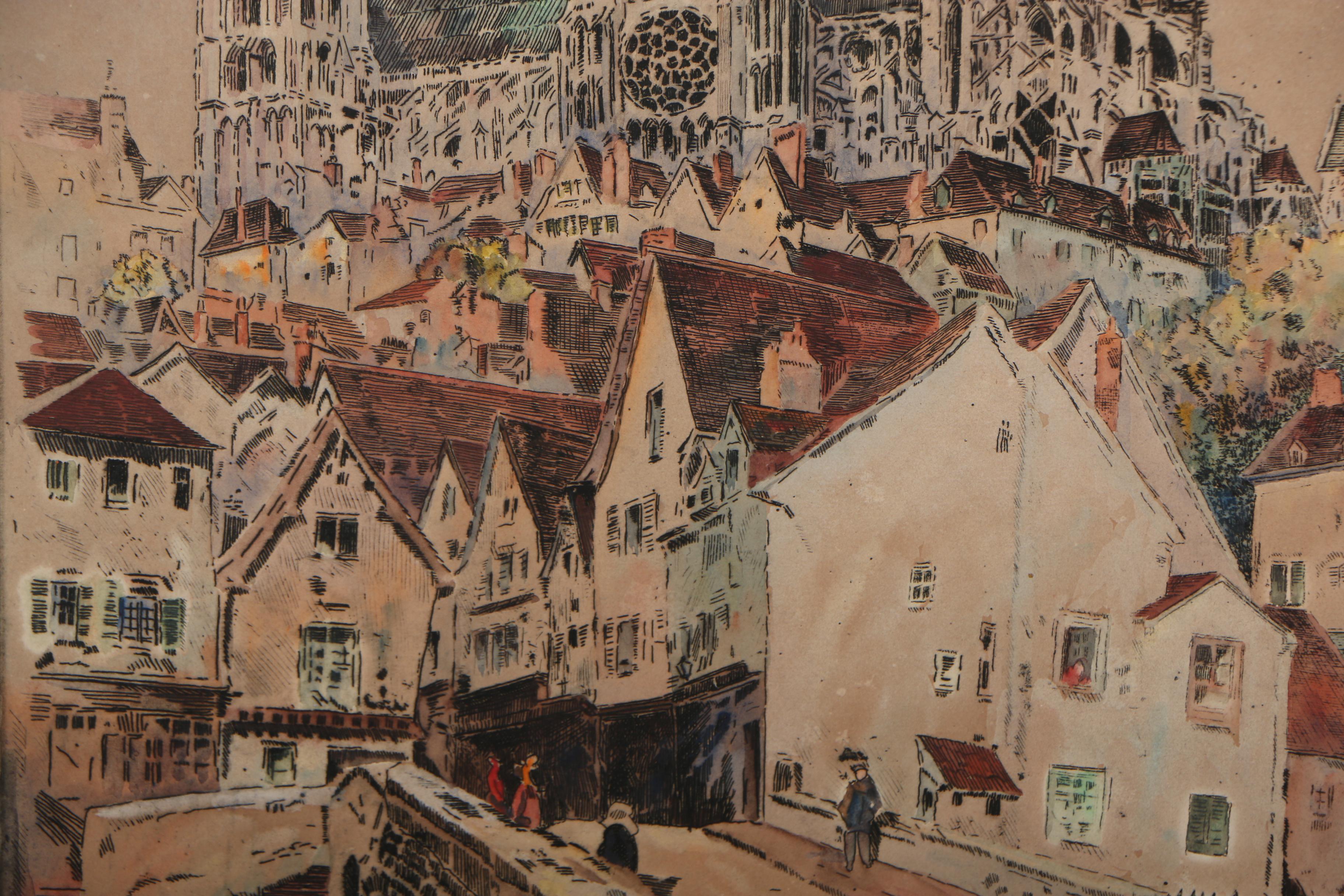 William C. Gillam Hand-Colored Etching "Chartres Cathedral, France"