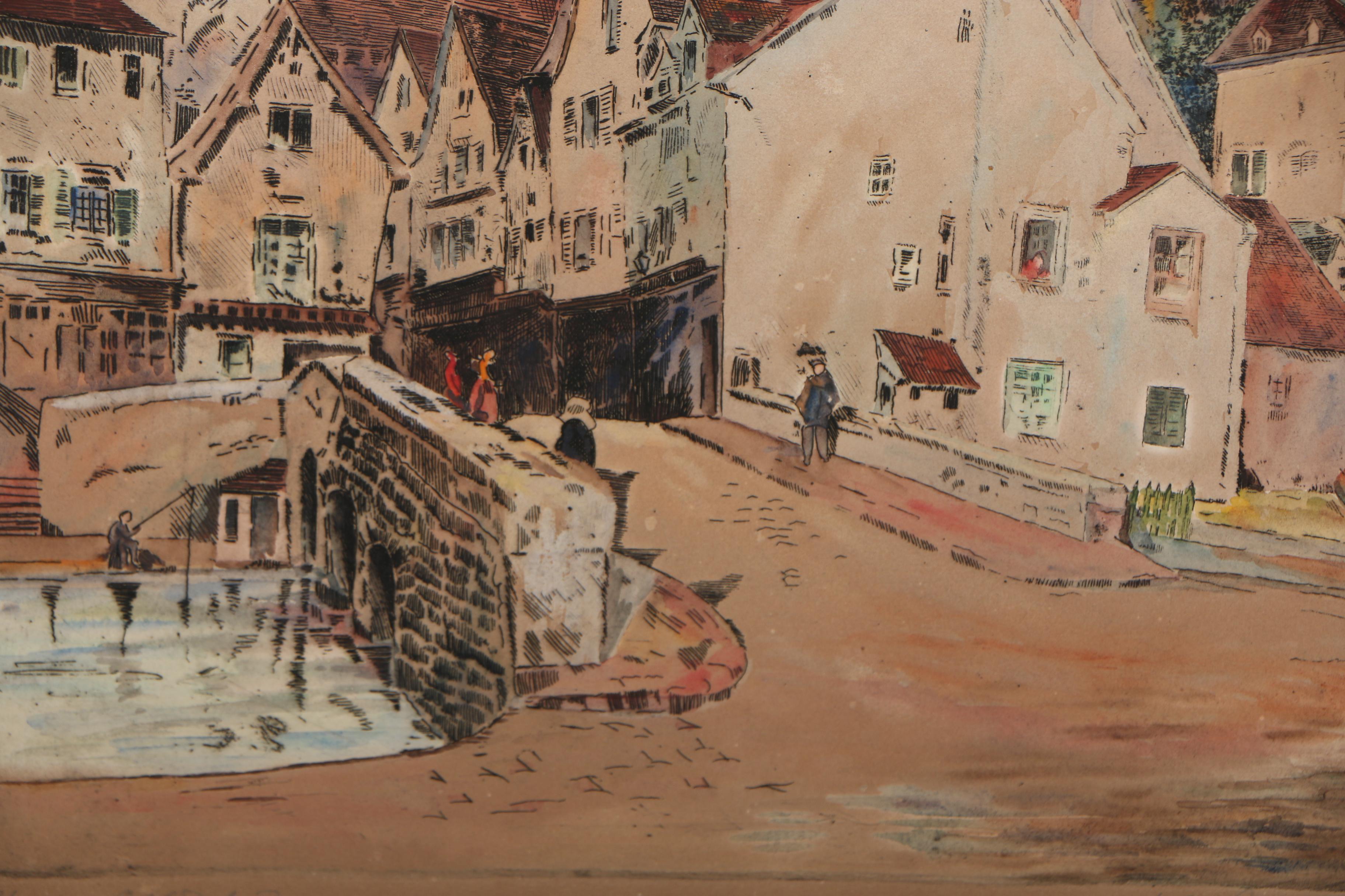 William C. Gillam Hand-Colored Etching "Chartres Cathedral, France"