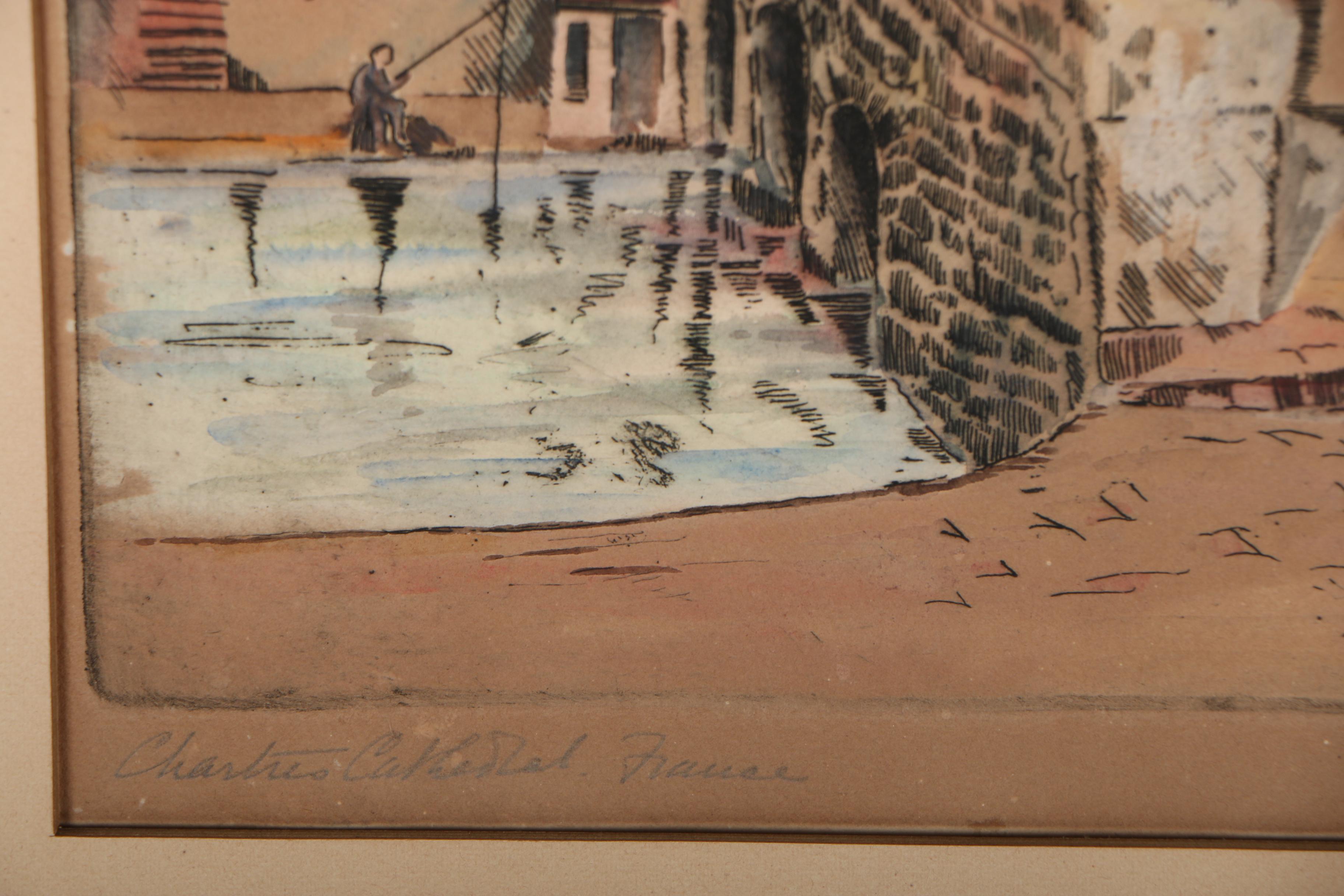 William C. Gillam Hand-Colored Etching "Chartres Cathedral, France"