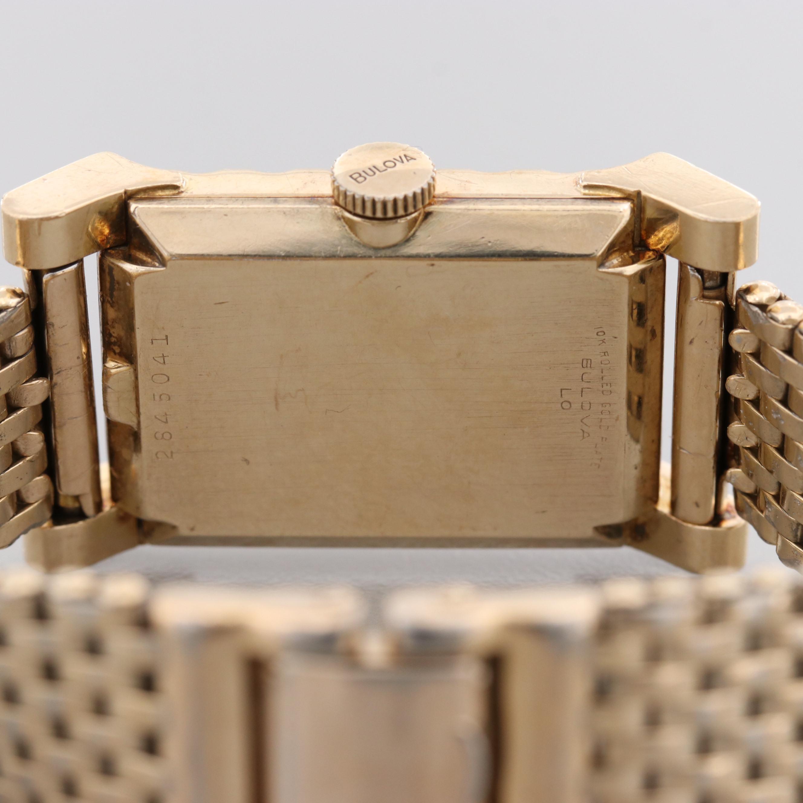 Vintage Bulova 10K Rolled Gold Plate Watch With Diamond Dial