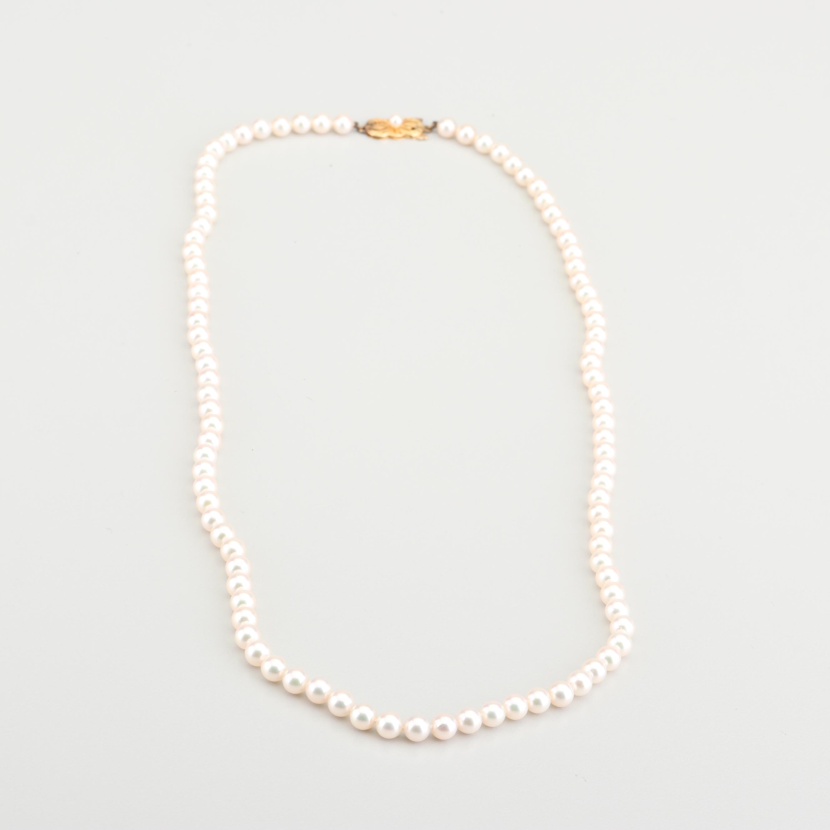 Mikimoto 18K Yellow Gold Saltwater Cultured Pearl Necklace and Bracelet