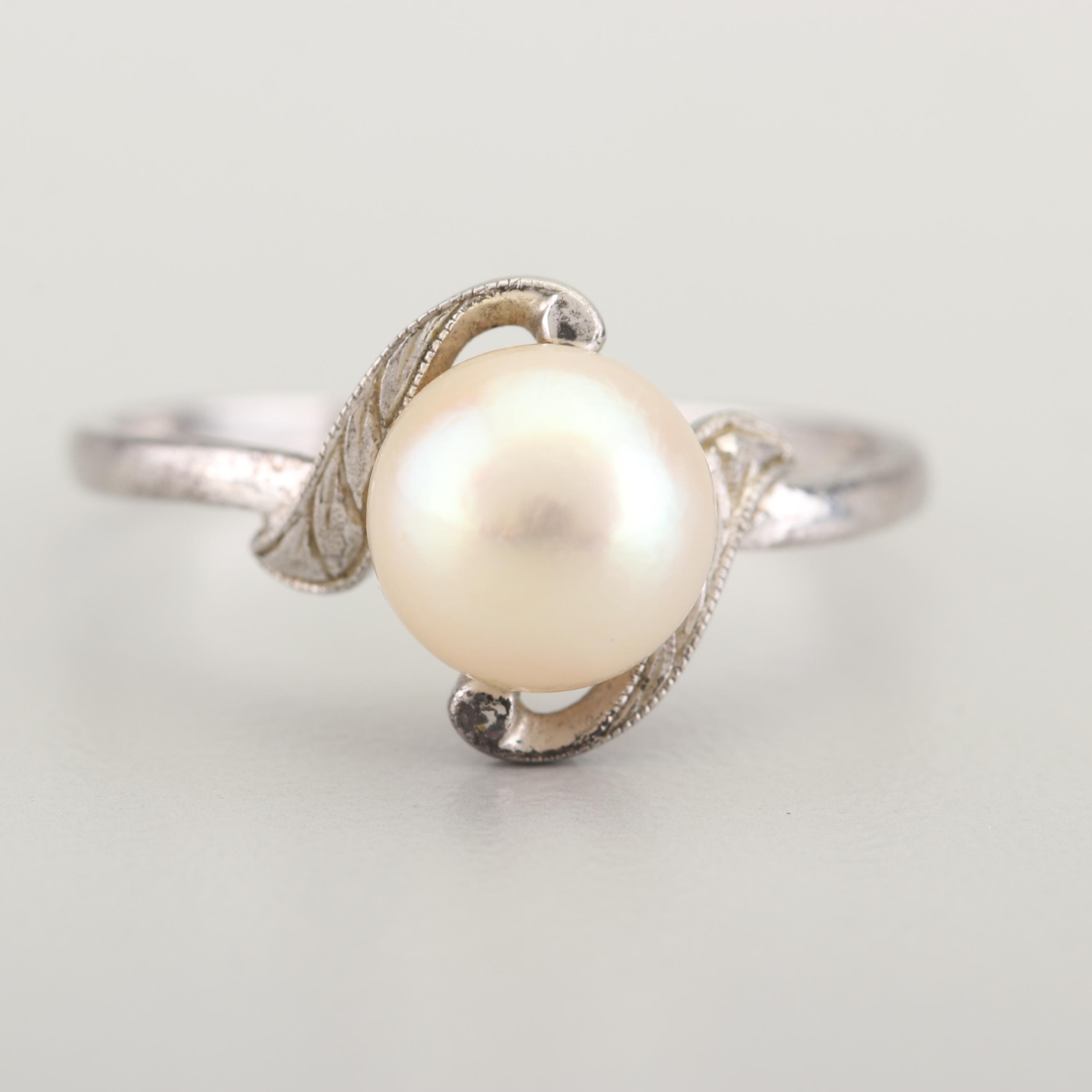 Mikimoto Sterling Silver Freshwater Cultured Pearl Ring and Earrings