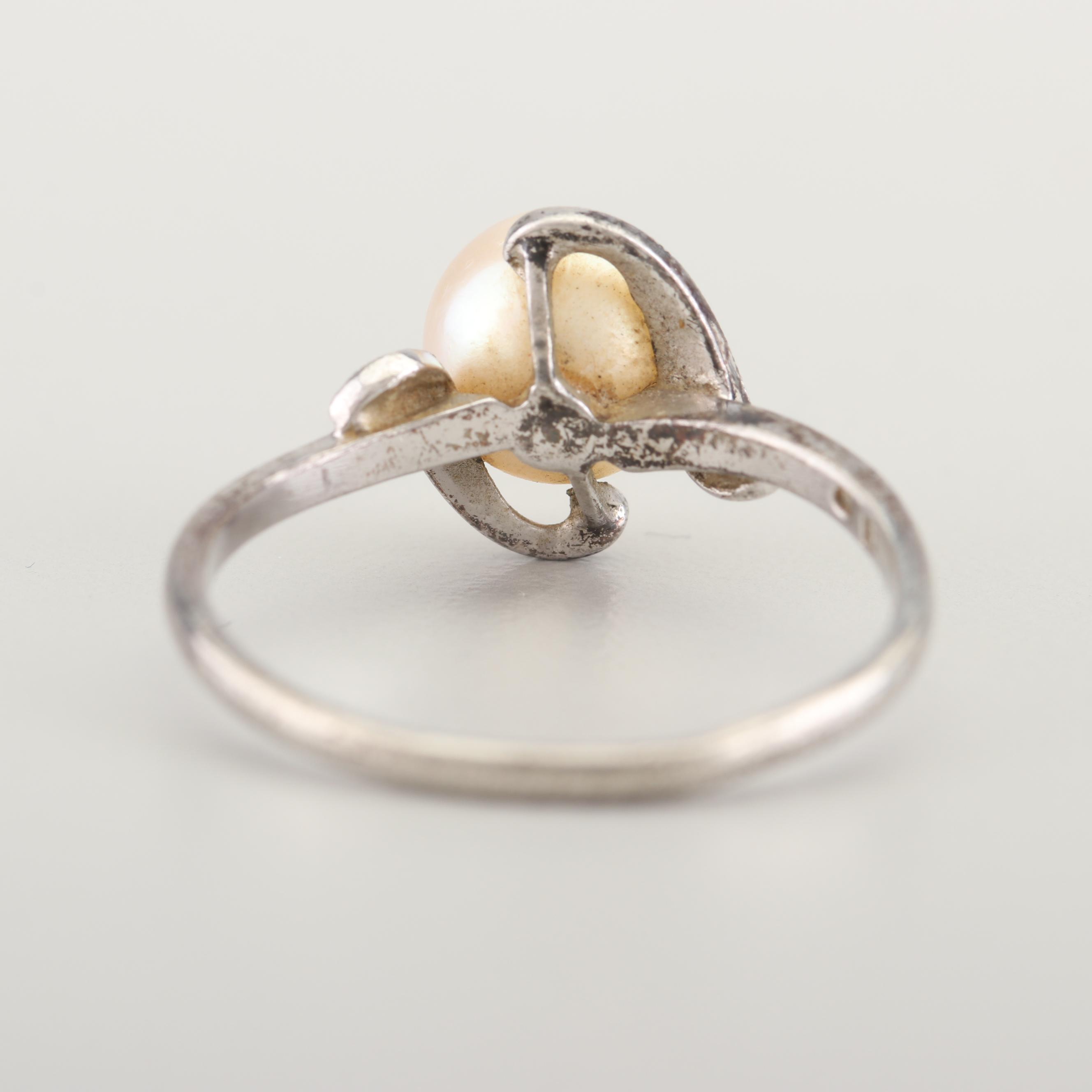 Mikimoto Sterling Silver Freshwater Cultured Pearl Ring and Earrings