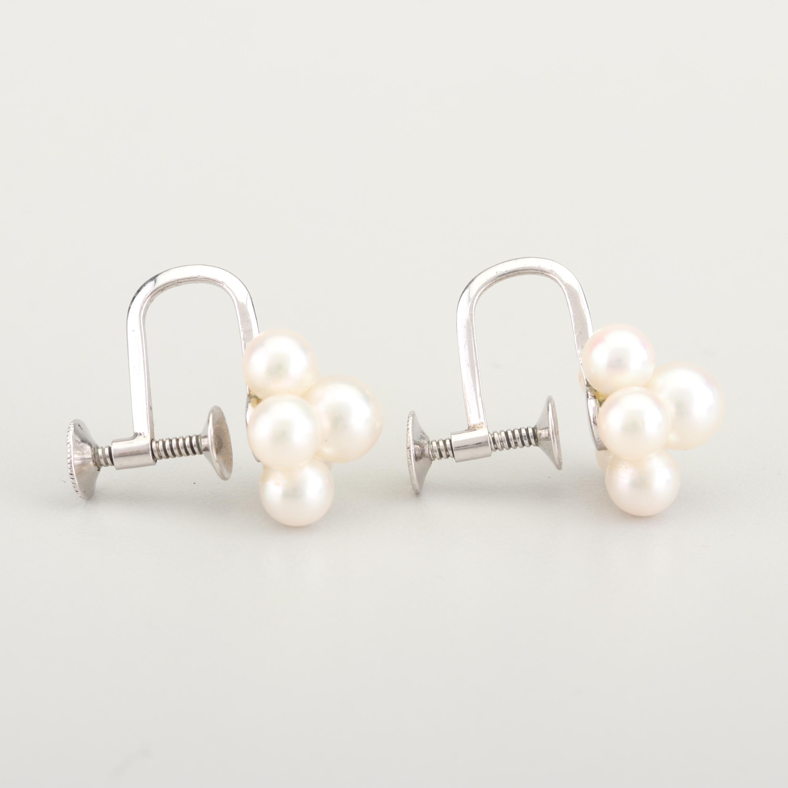 Mikimoto Sterling Silver Freshwater Cultured Pearl Ring and Earrings