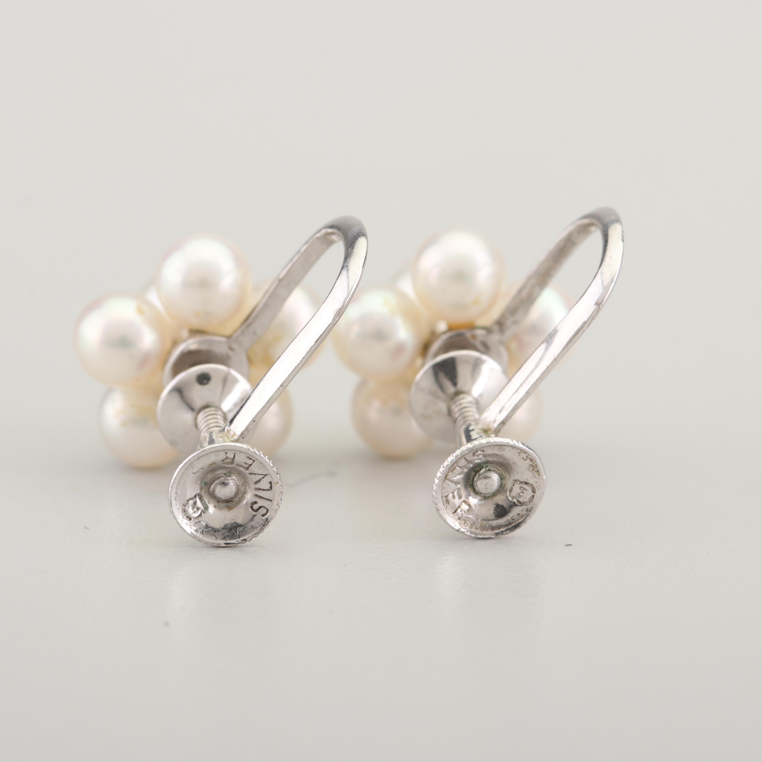 Mikimoto Sterling Silver Freshwater Cultured Pearl Ring and Earrings