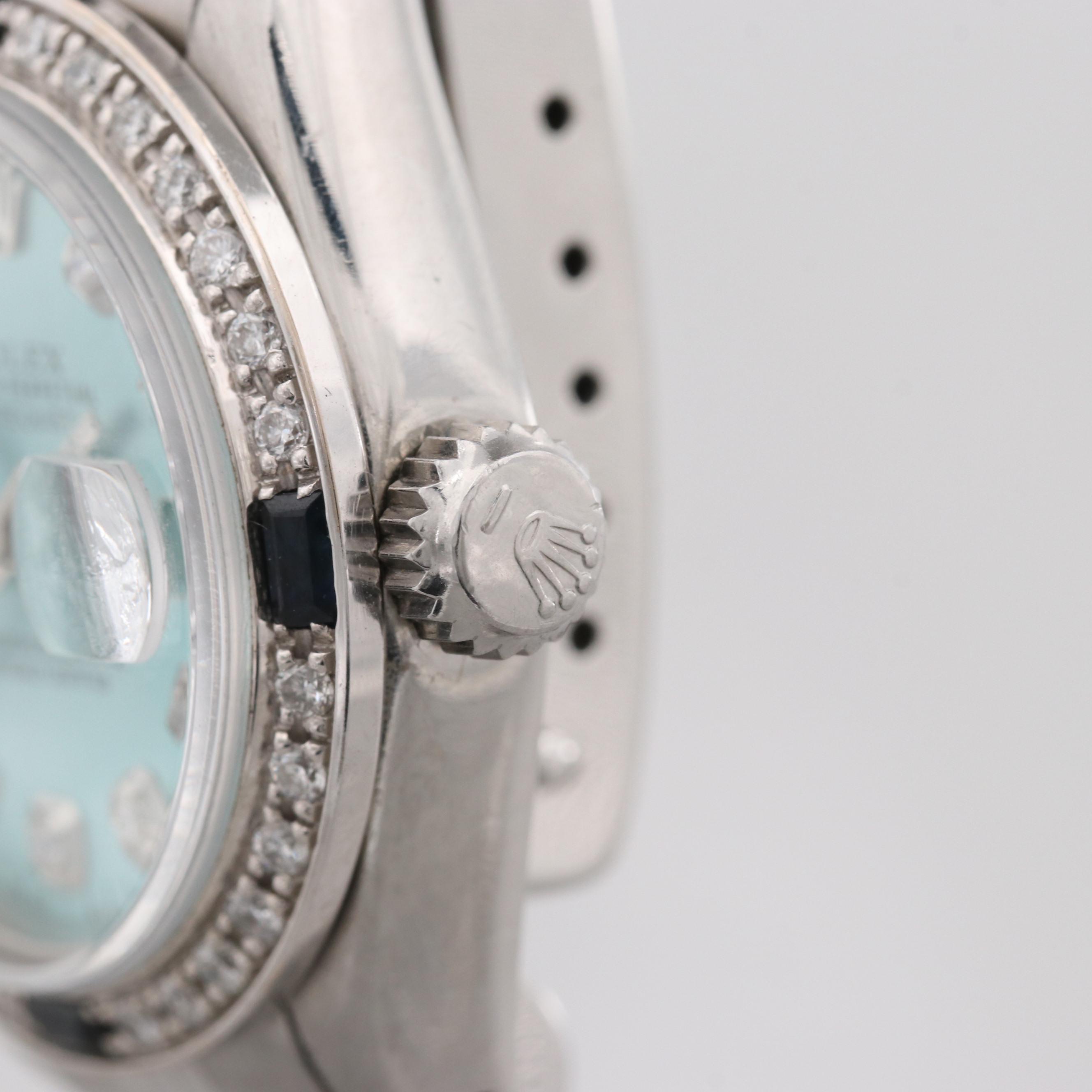 Rolex Datejust Stainless Steel Watch With Diamonds and Sapphires, 1978