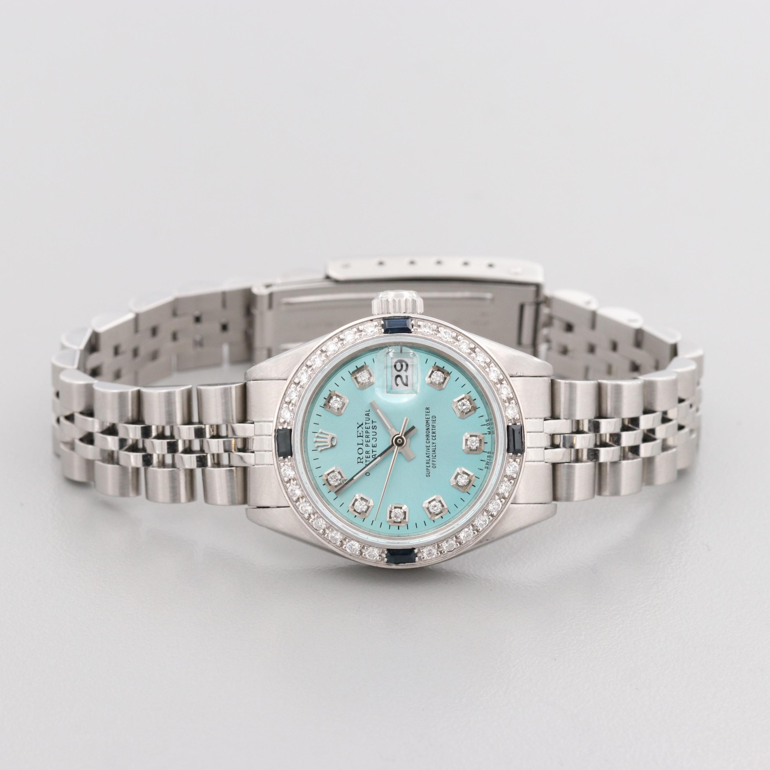 Rolex Datejust Stainless Steel Watch With Diamonds and Sapphires, 1978