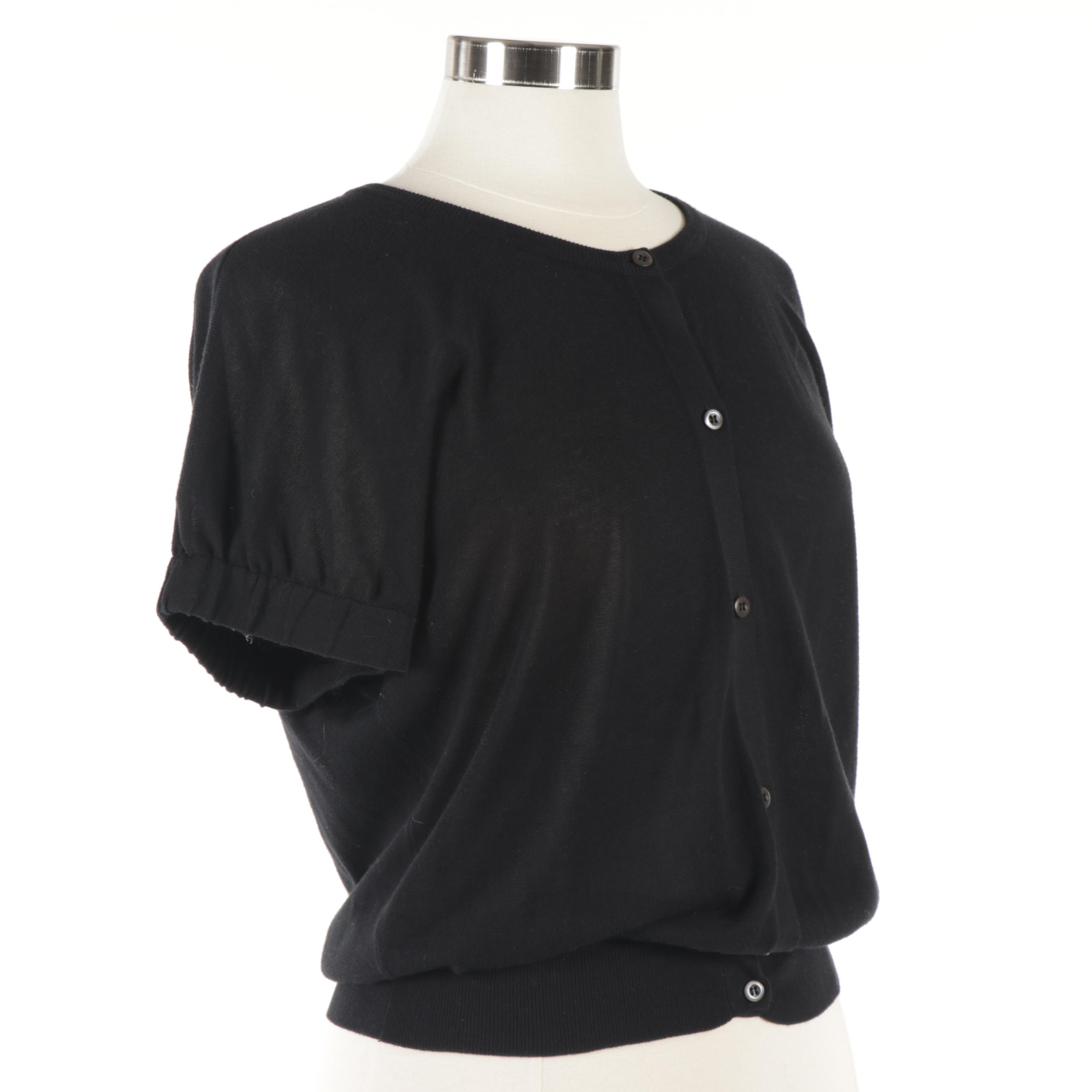 Women's Prada Black Knit Button-Front Short Sleeve Top, Made in Italy