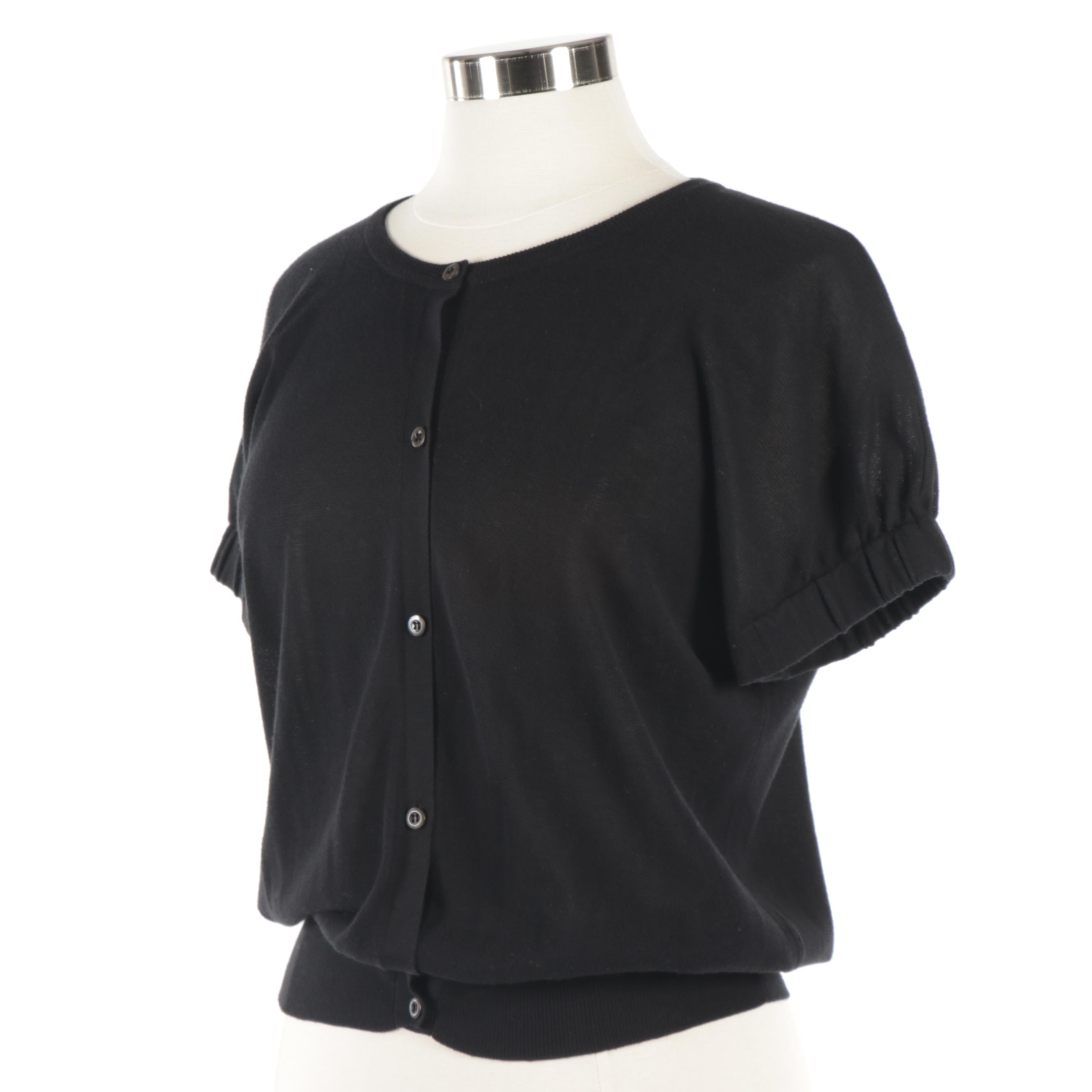 Women's Prada Black Knit Button-Front Short Sleeve Top, Made in Italy