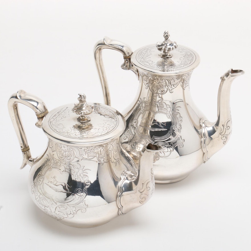 1854 Hunt & Roskell Late Storr & Mortimer Sterling Silver Coffee and Teapot