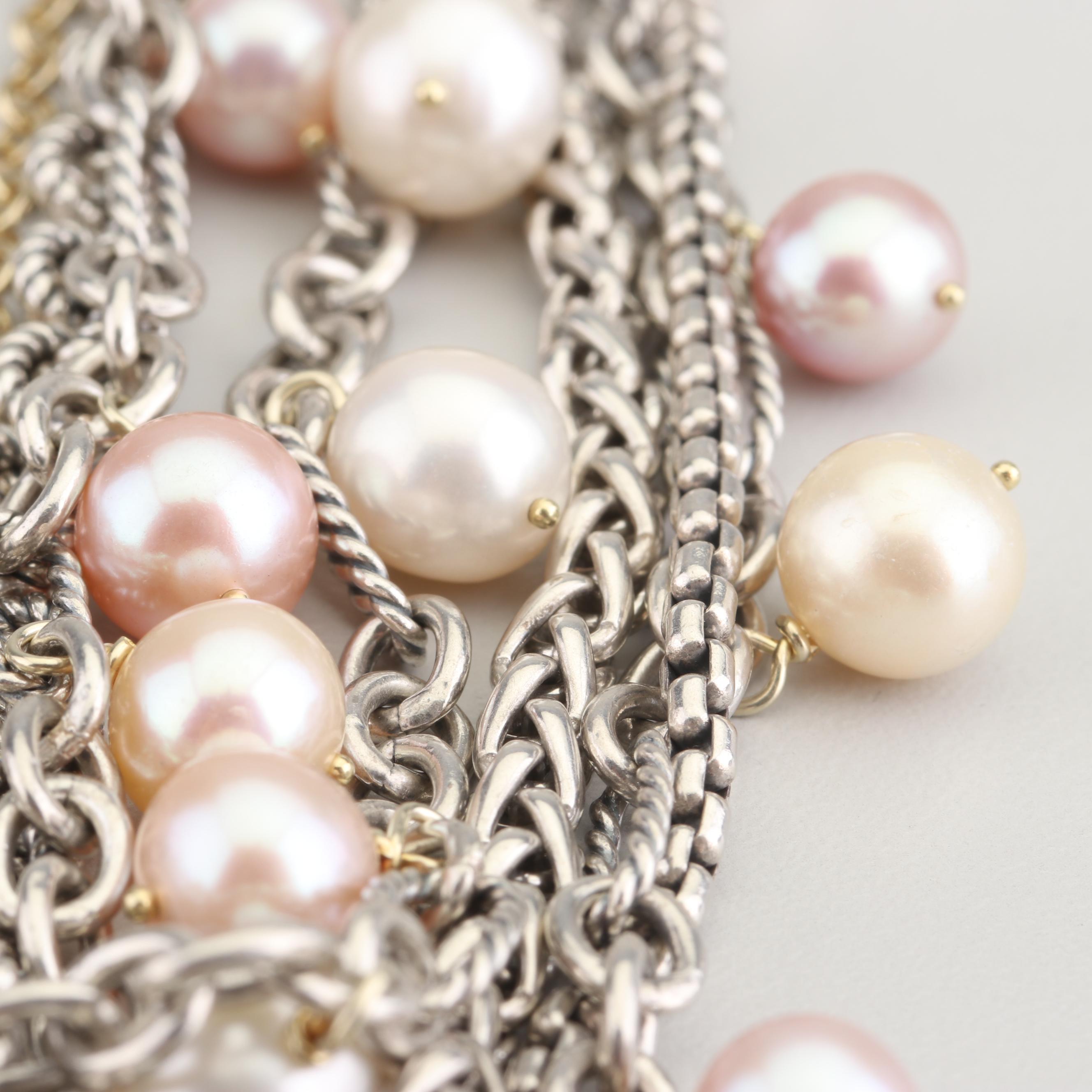 David Yurman Sterling Silver 18K Gold Freshwater Cultured Pearl Necklace