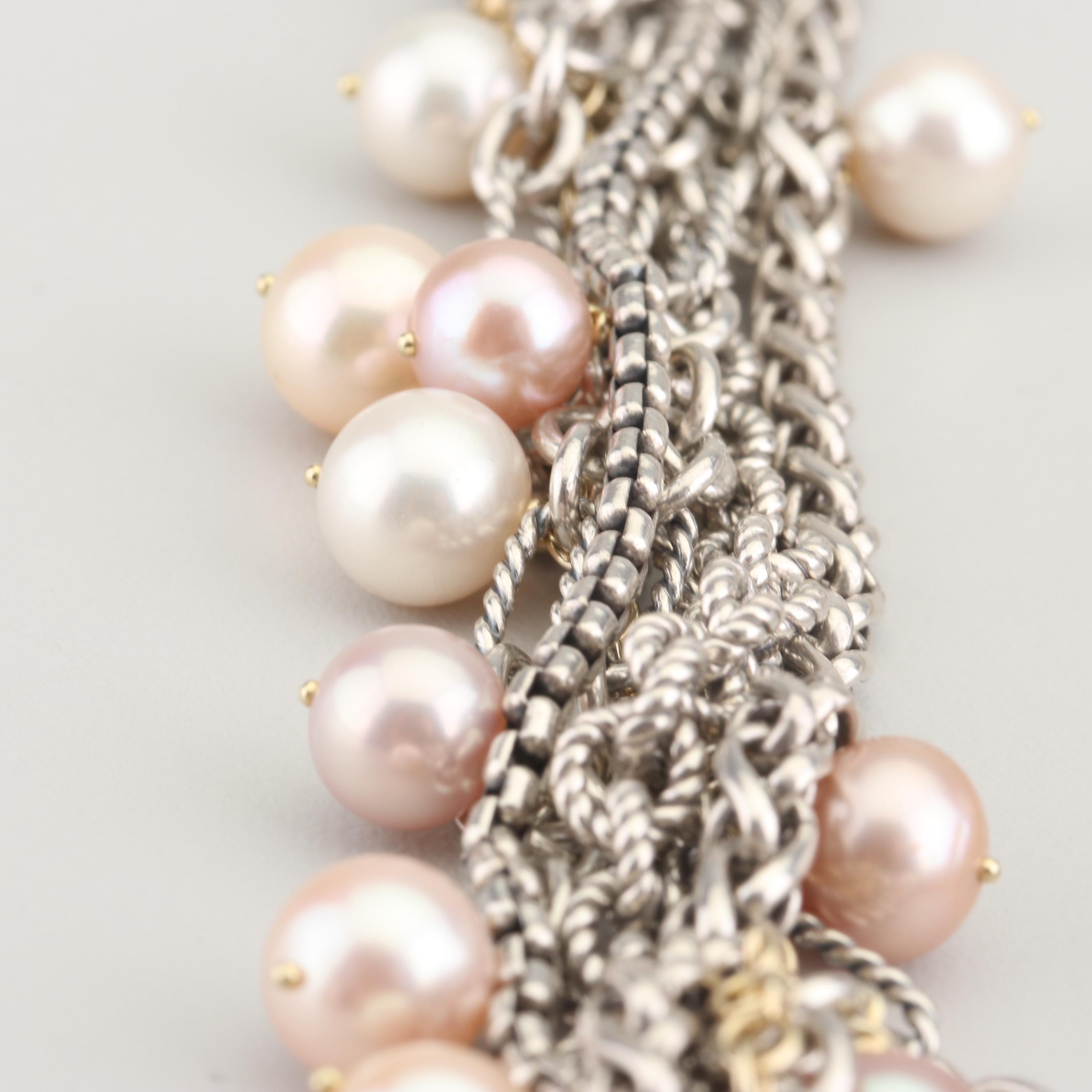 David Yurman Sterling Silver 18K Gold Freshwater Cultured Pearl Necklace