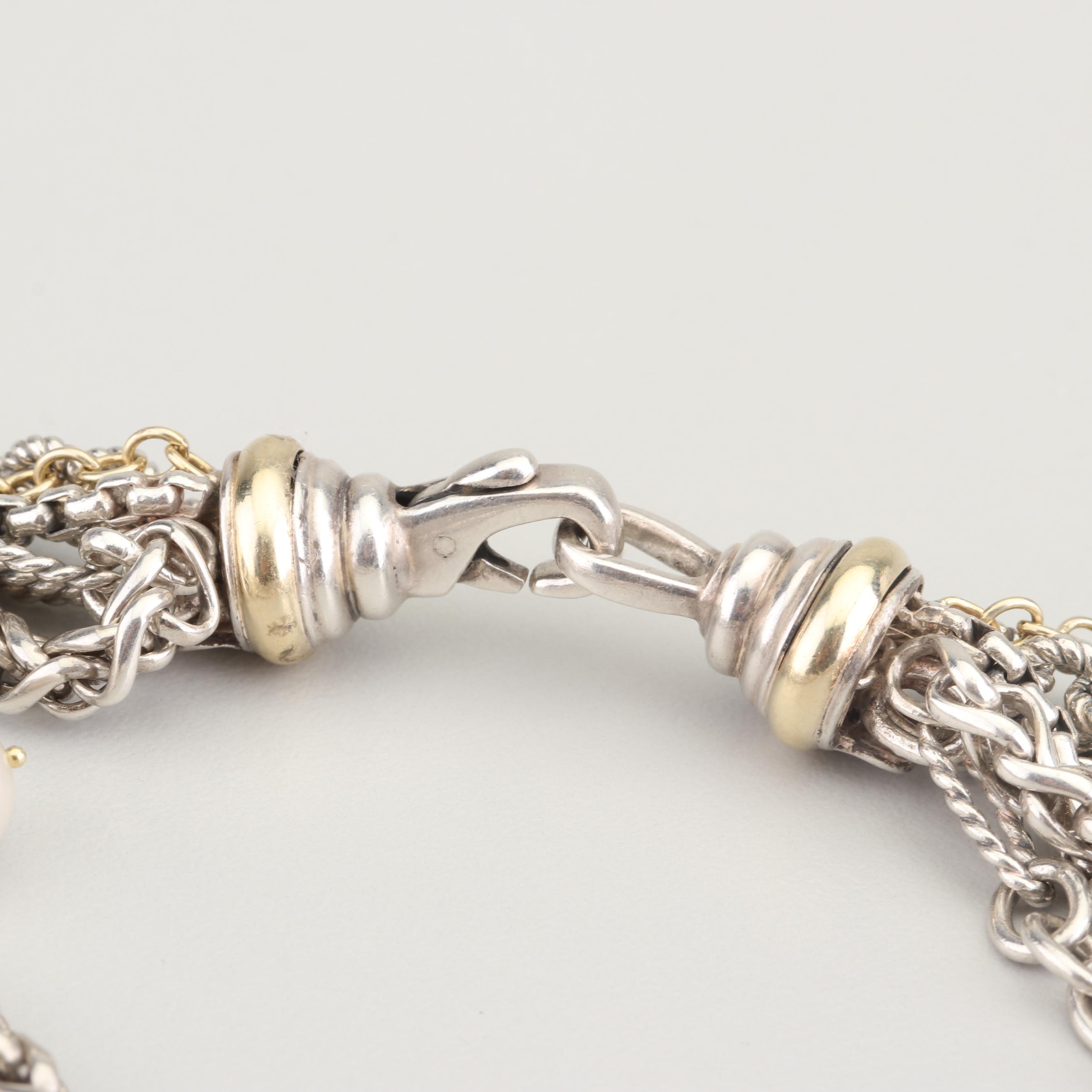 David Yurman Sterling Silver 18K Gold Freshwater Cultured Pearl Necklace
