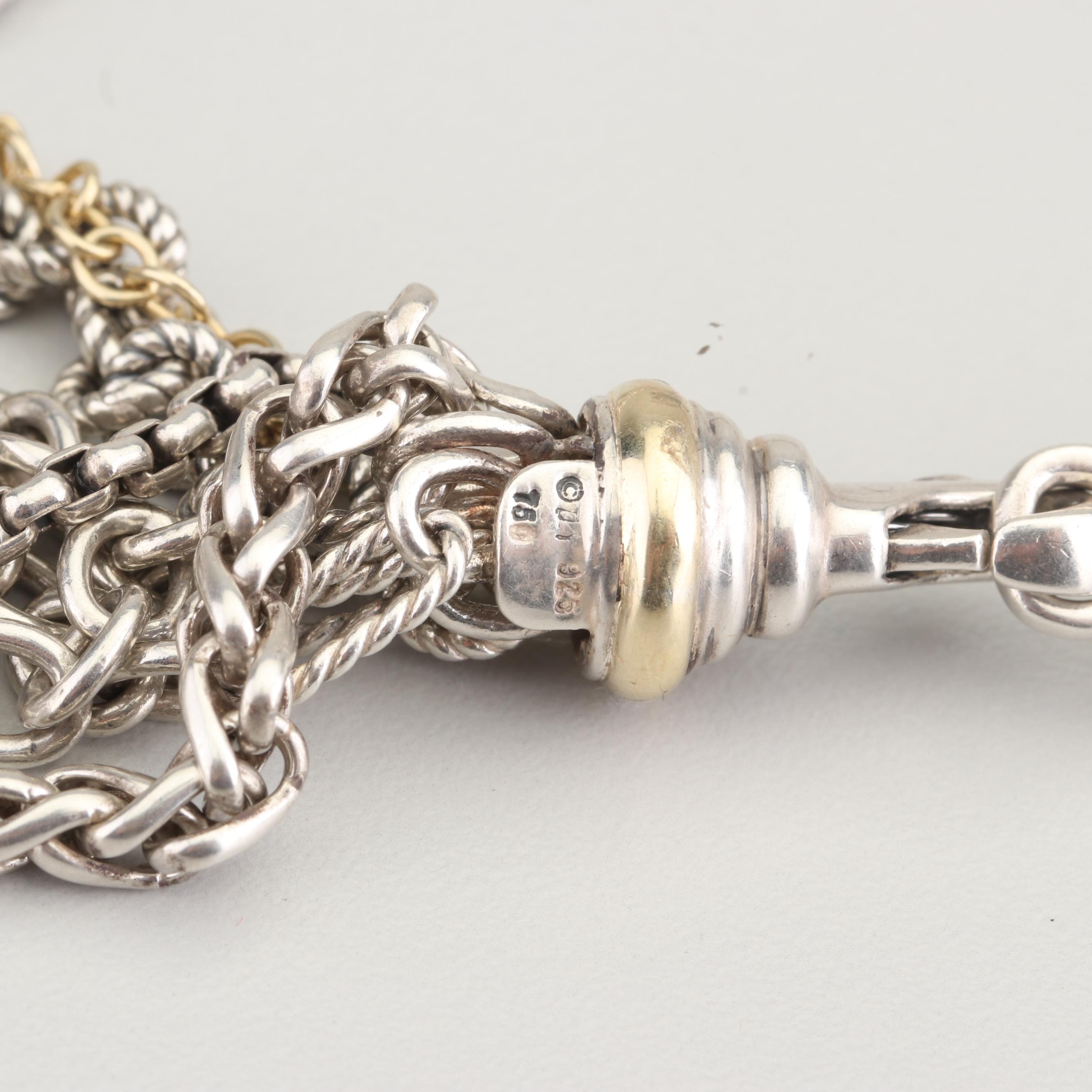 David Yurman Sterling Silver 18K Gold Freshwater Cultured Pearl Necklace