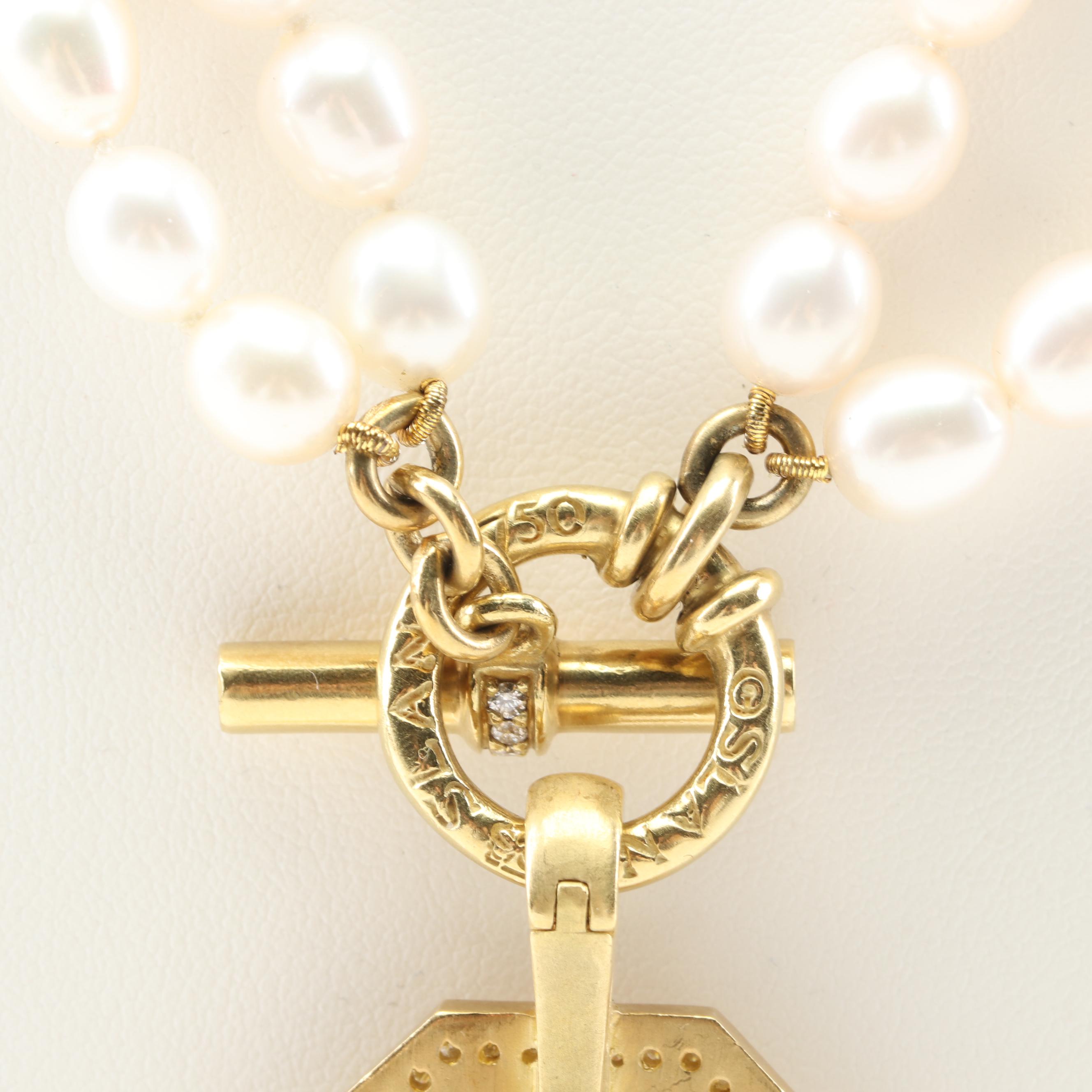 Slane & Slane 18K Yellow Gold Freshwater Pearl Necklace with Diamond Bee Pendant