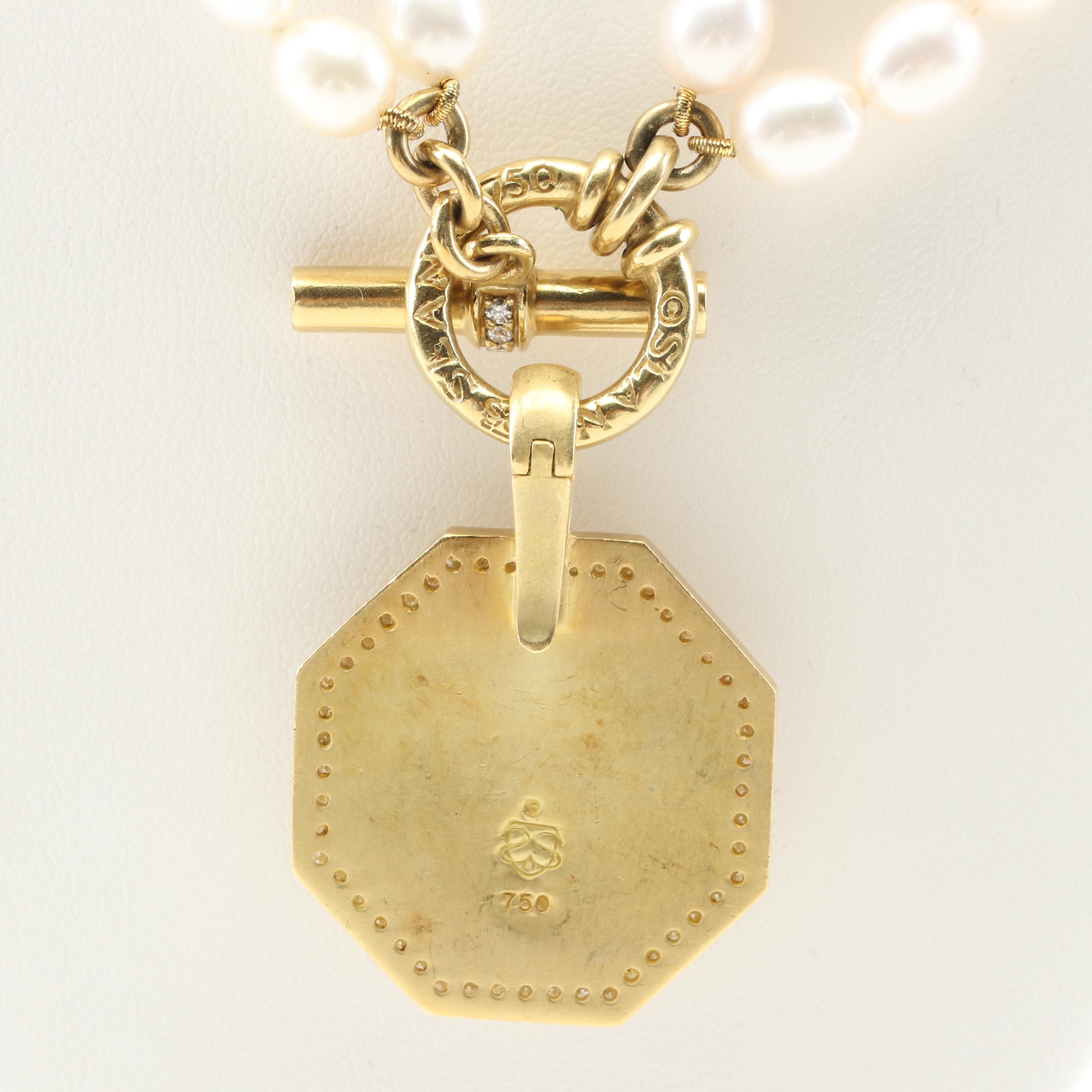 Slane & Slane 18K Yellow Gold Freshwater Pearl Necklace with Diamond Bee Pendant