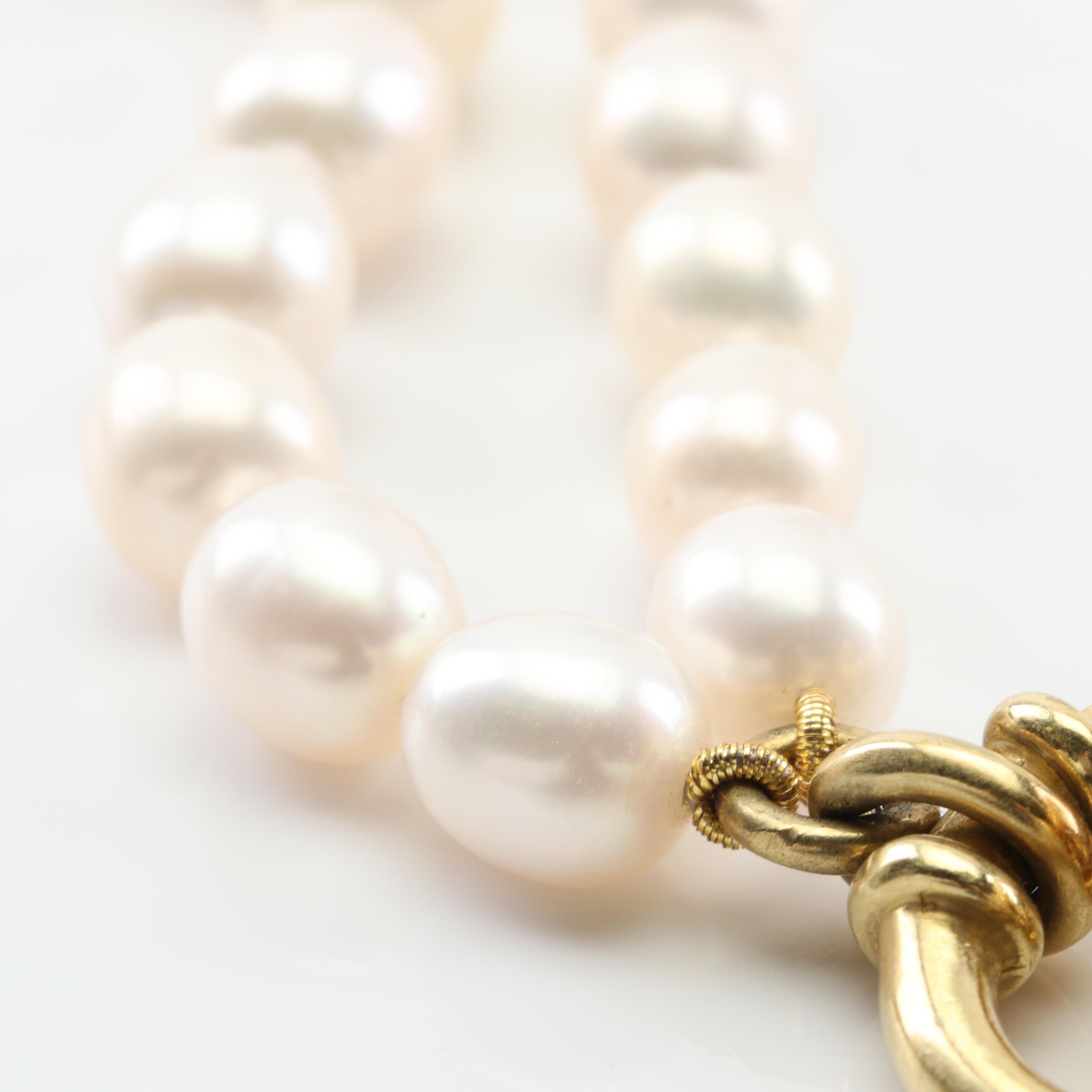 Slane & Slane 18K Yellow Gold Freshwater Pearl Necklace with Diamond Bee Pendant