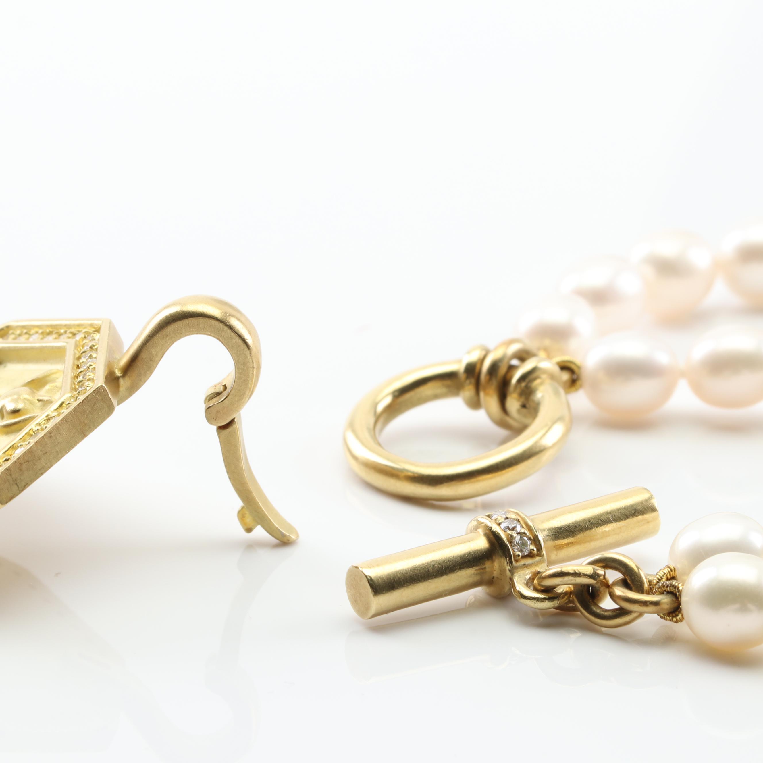 Slane & Slane 18K Yellow Gold Freshwater Pearl Necklace with Diamond Bee Pendant