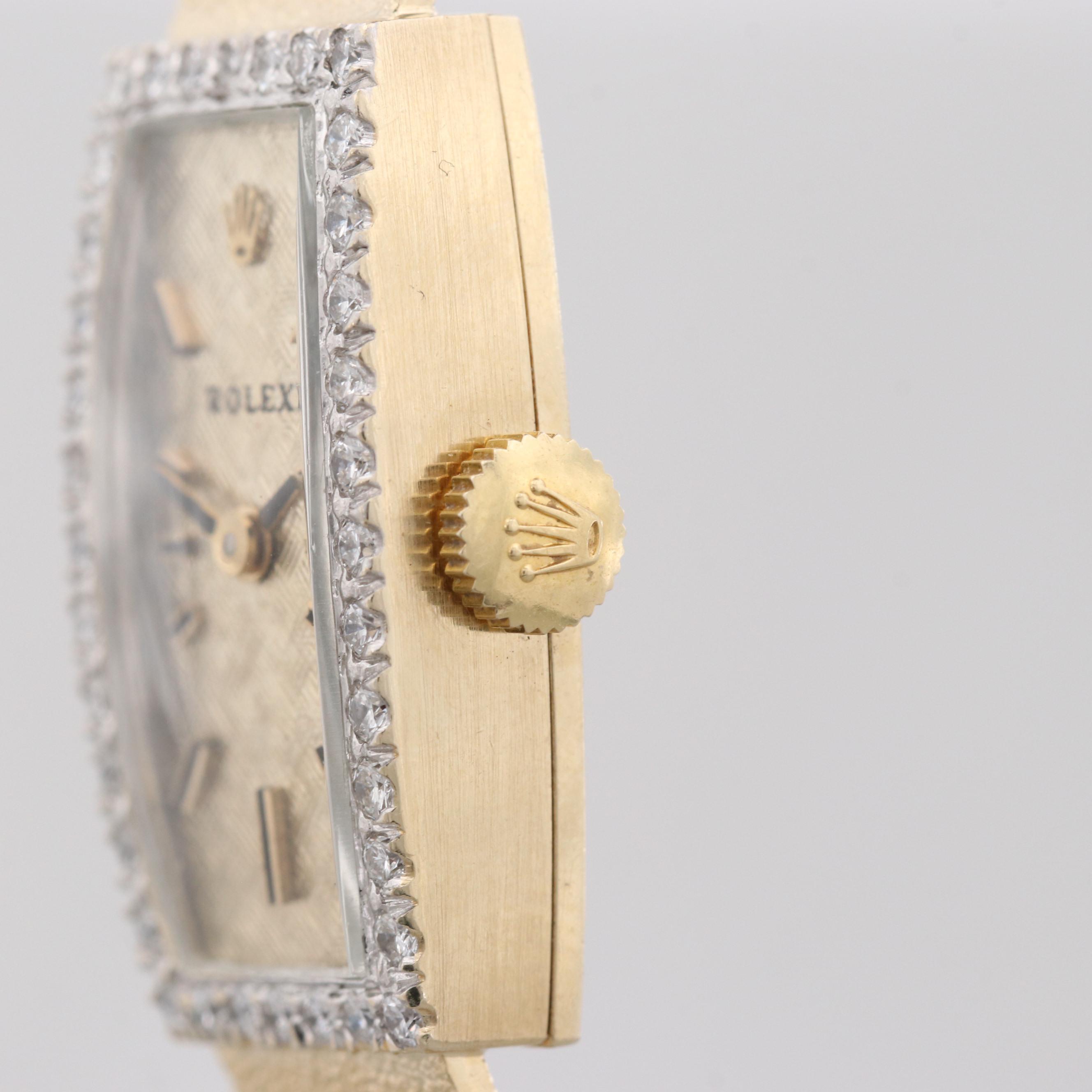 Vintage Rolex 14K Yellow Gold Stem Wind Watch With Diamond Bezel