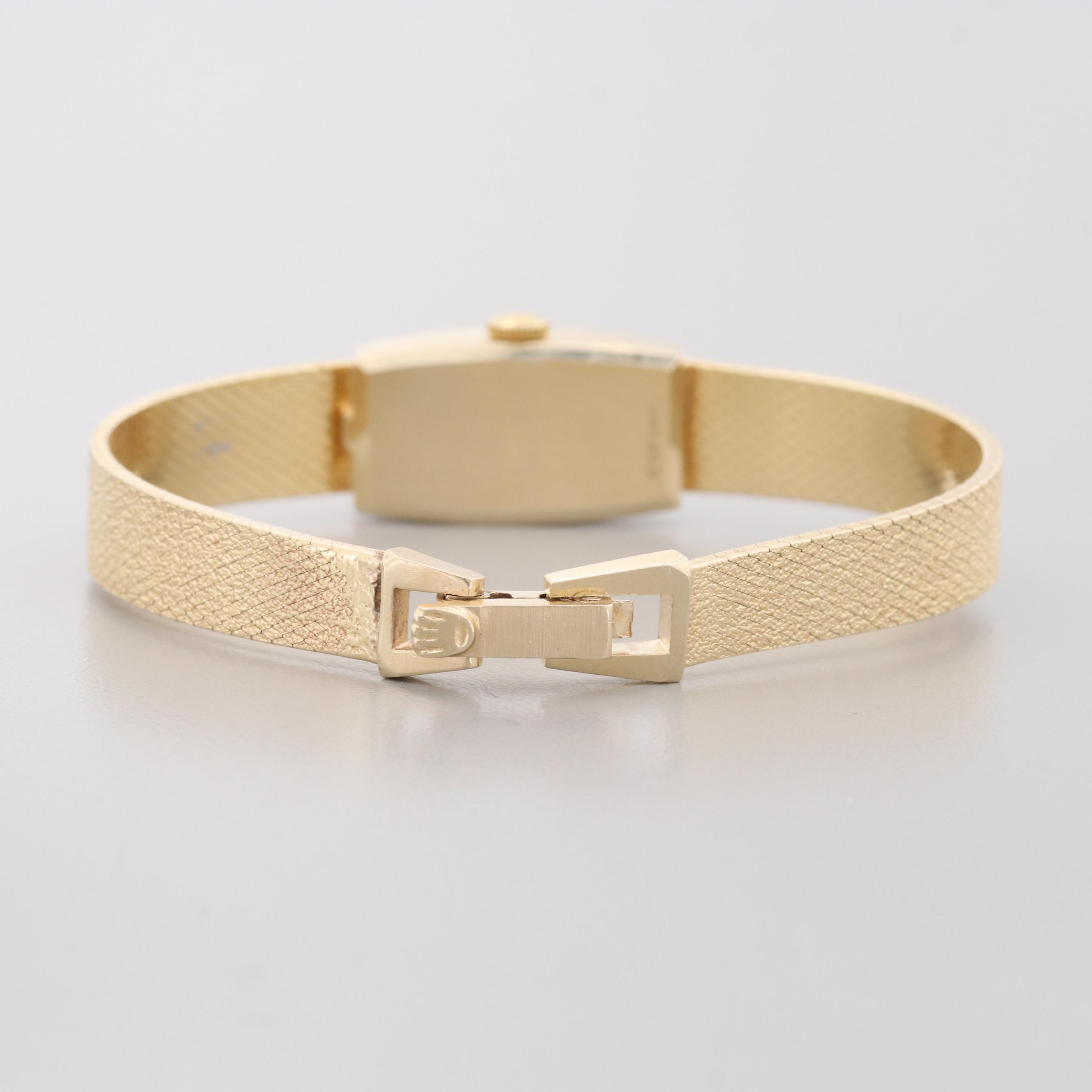 Vintage Rolex 14K Yellow Gold Stem Wind Watch With Diamond Bezel