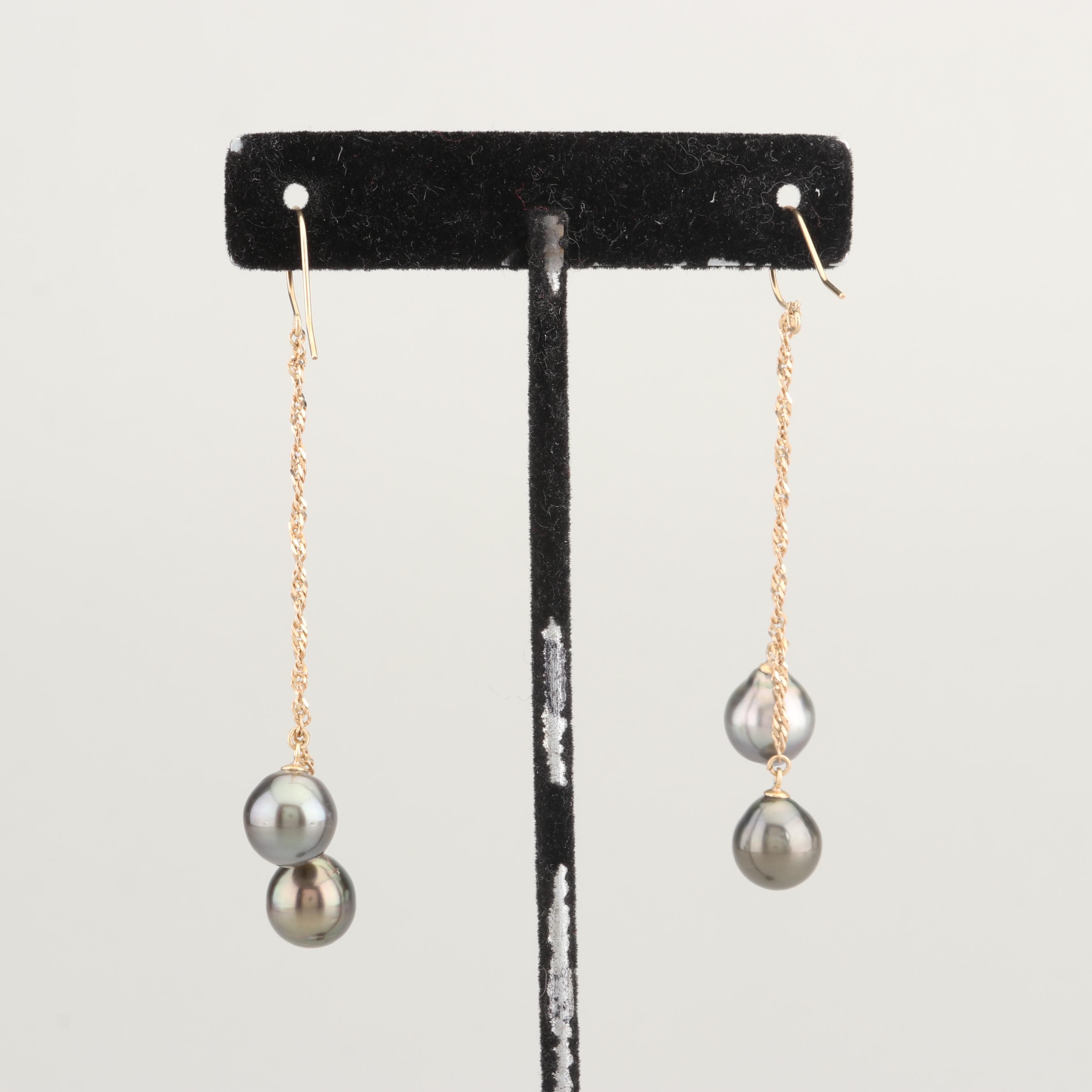 14K Yellow Gold Black Pearl Earrings