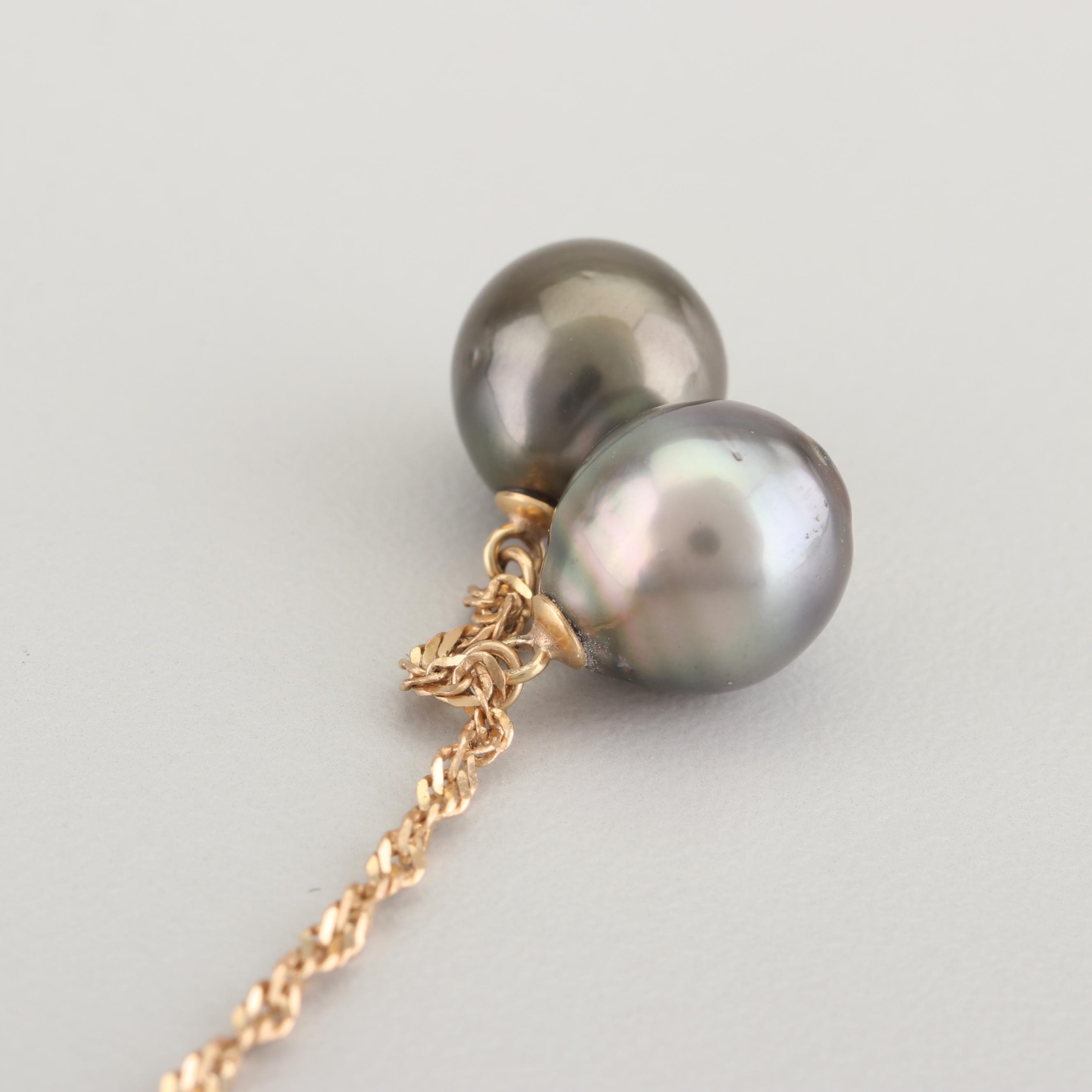 14K Yellow Gold Black Pearl Earrings