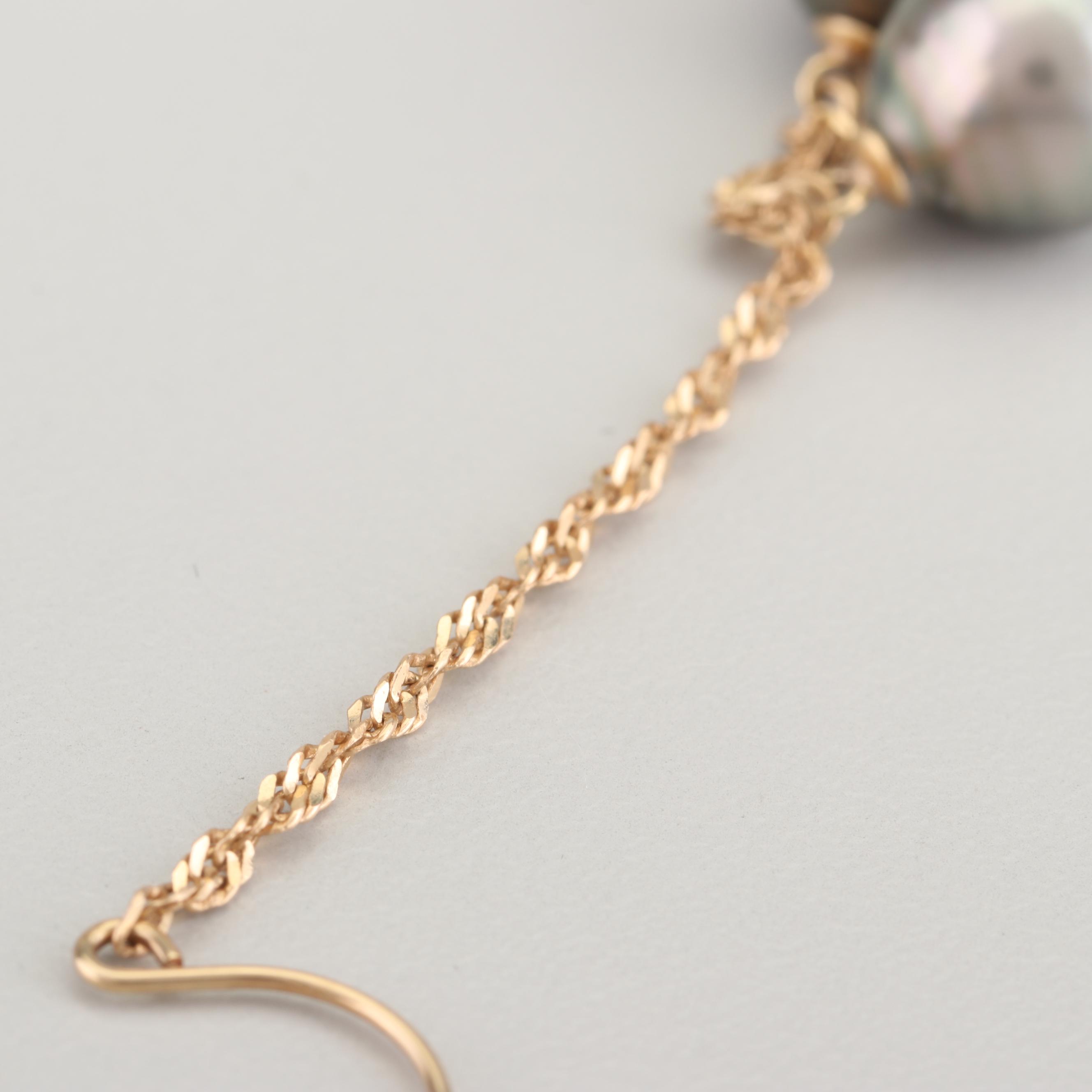 14K Yellow Gold Black Pearl Earrings