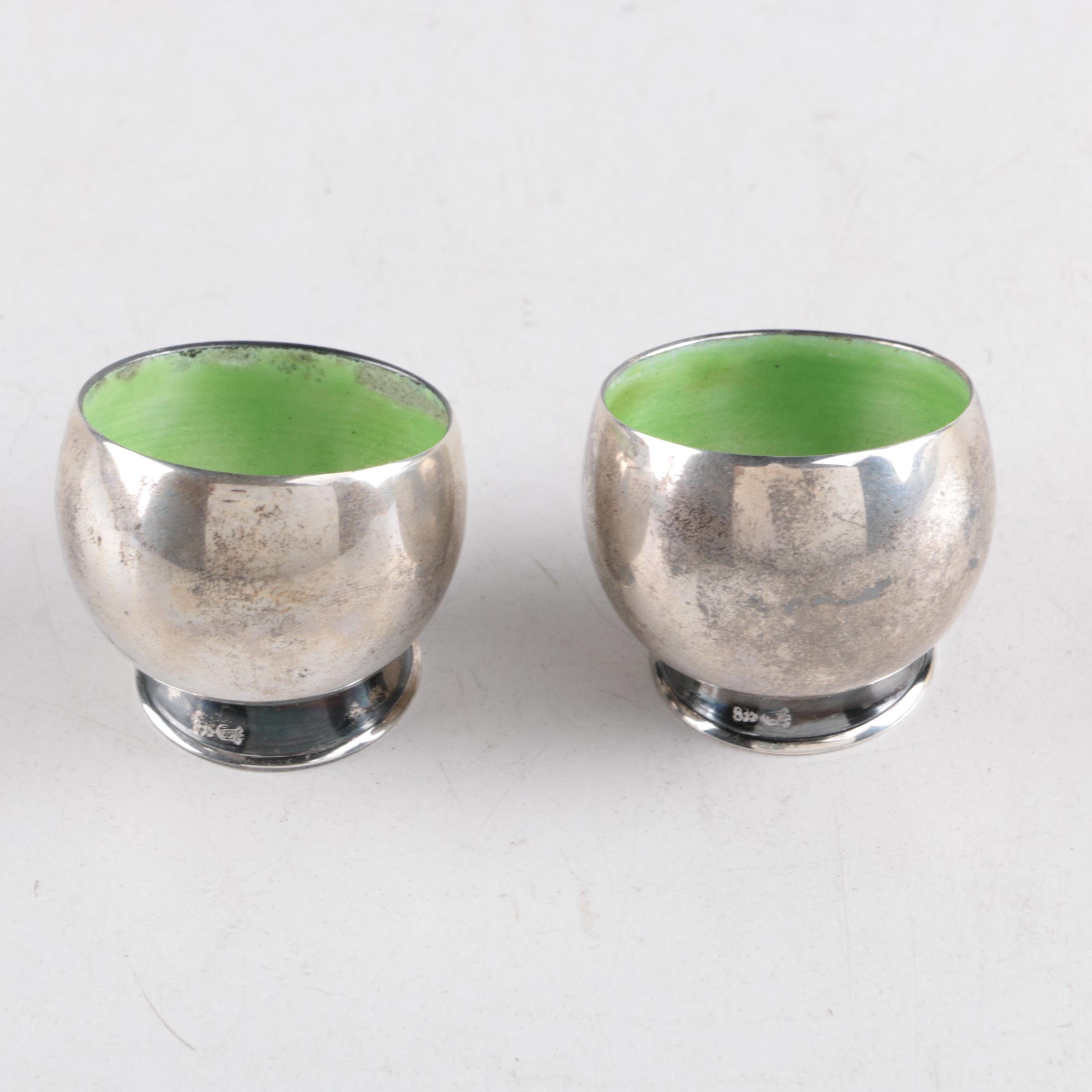 Hermann Bauer Mid Century Modern 835 Silver Open Salt Cellars, Circa 1930