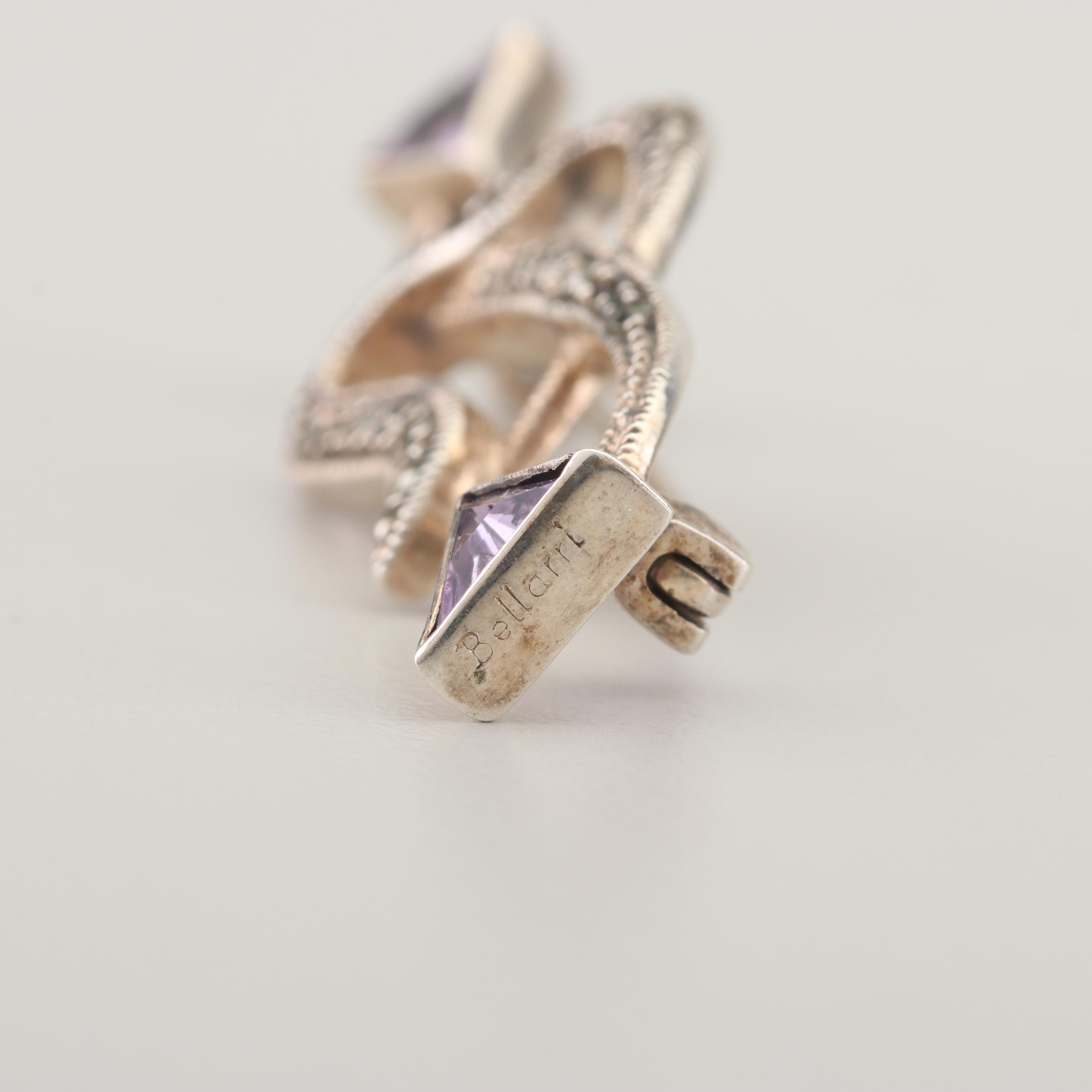 Bellarri Sterling Silver 1.50 CT Amethyst and Marcasite Brooch