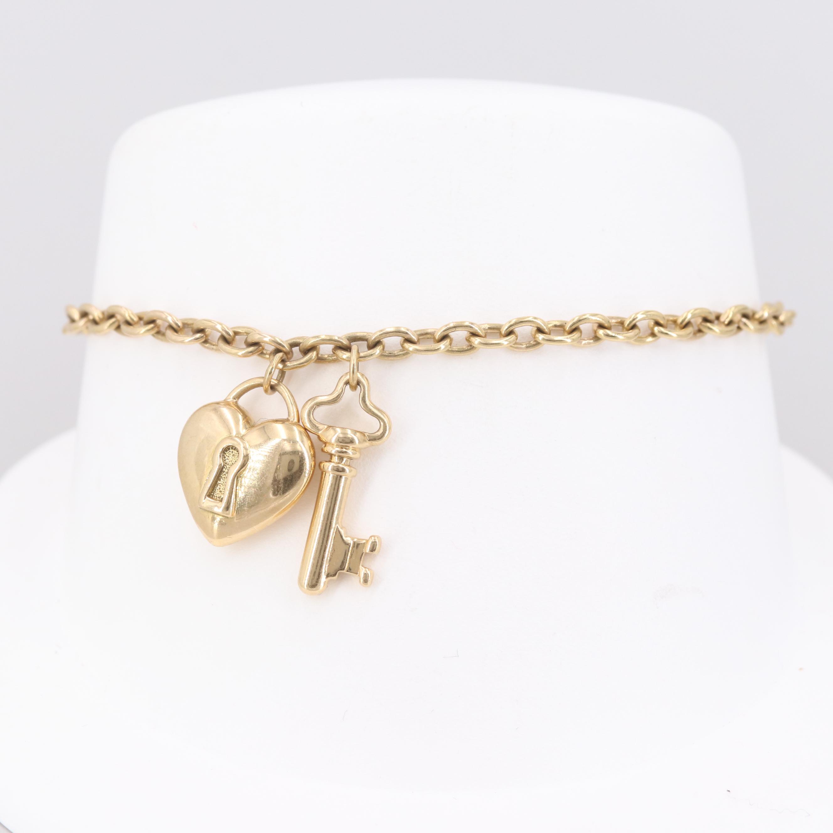 Tiffany & Co. 18K Yellow Gold Heart Lock and Key Bracelet
