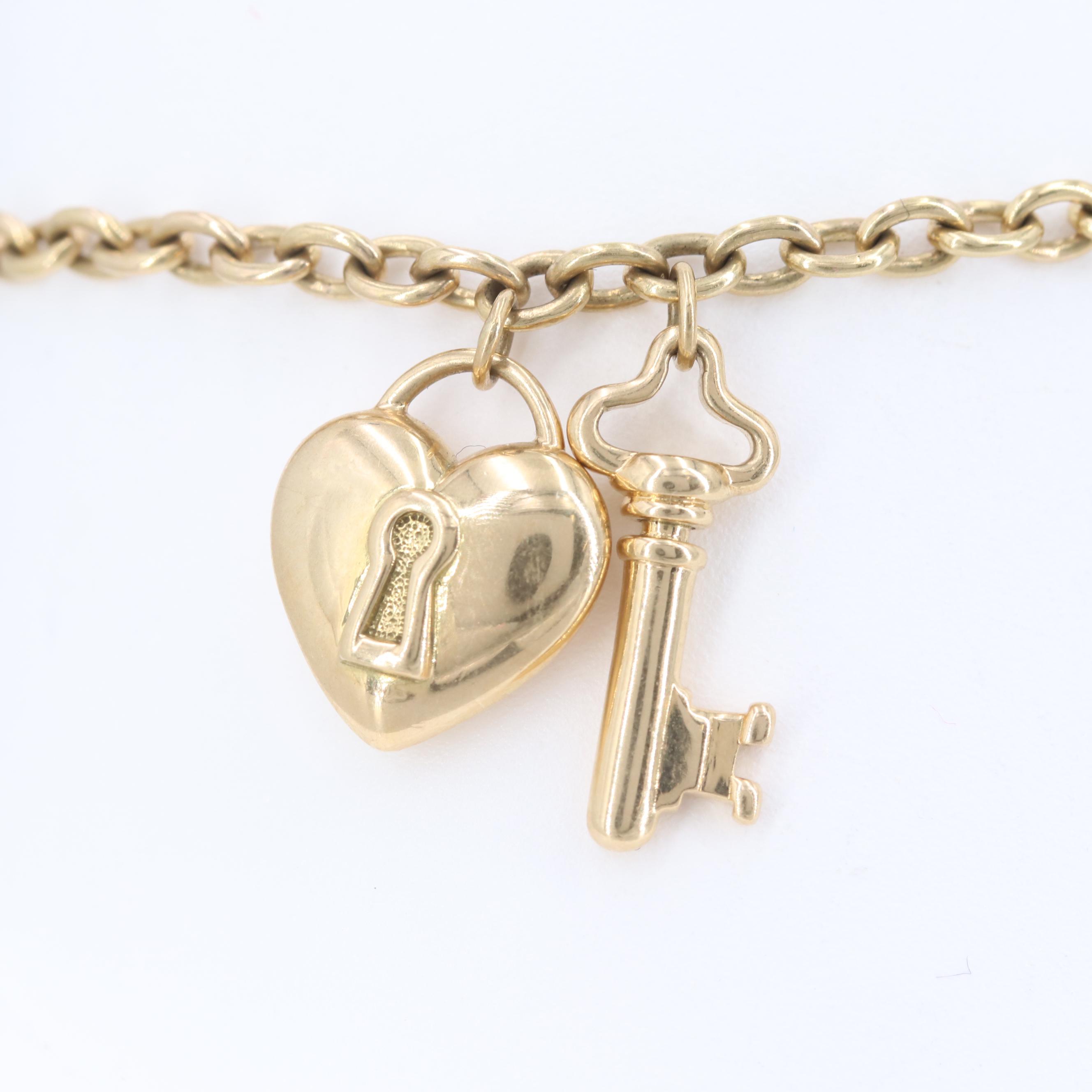Tiffany & Co. 18K Yellow Gold Heart Lock and Key Bracelet