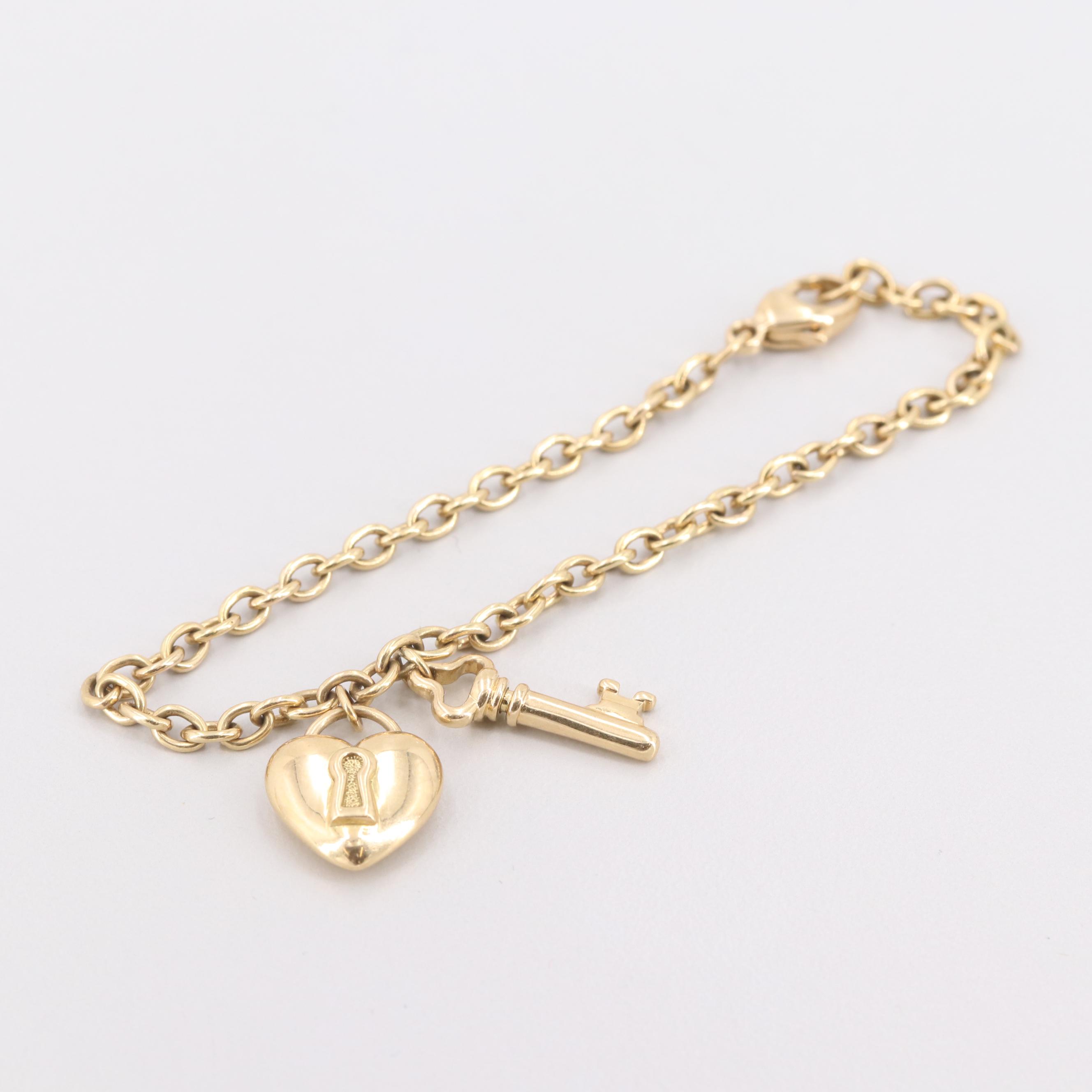 Tiffany & Co. 18K Yellow Gold Heart Lock and Key Bracelet