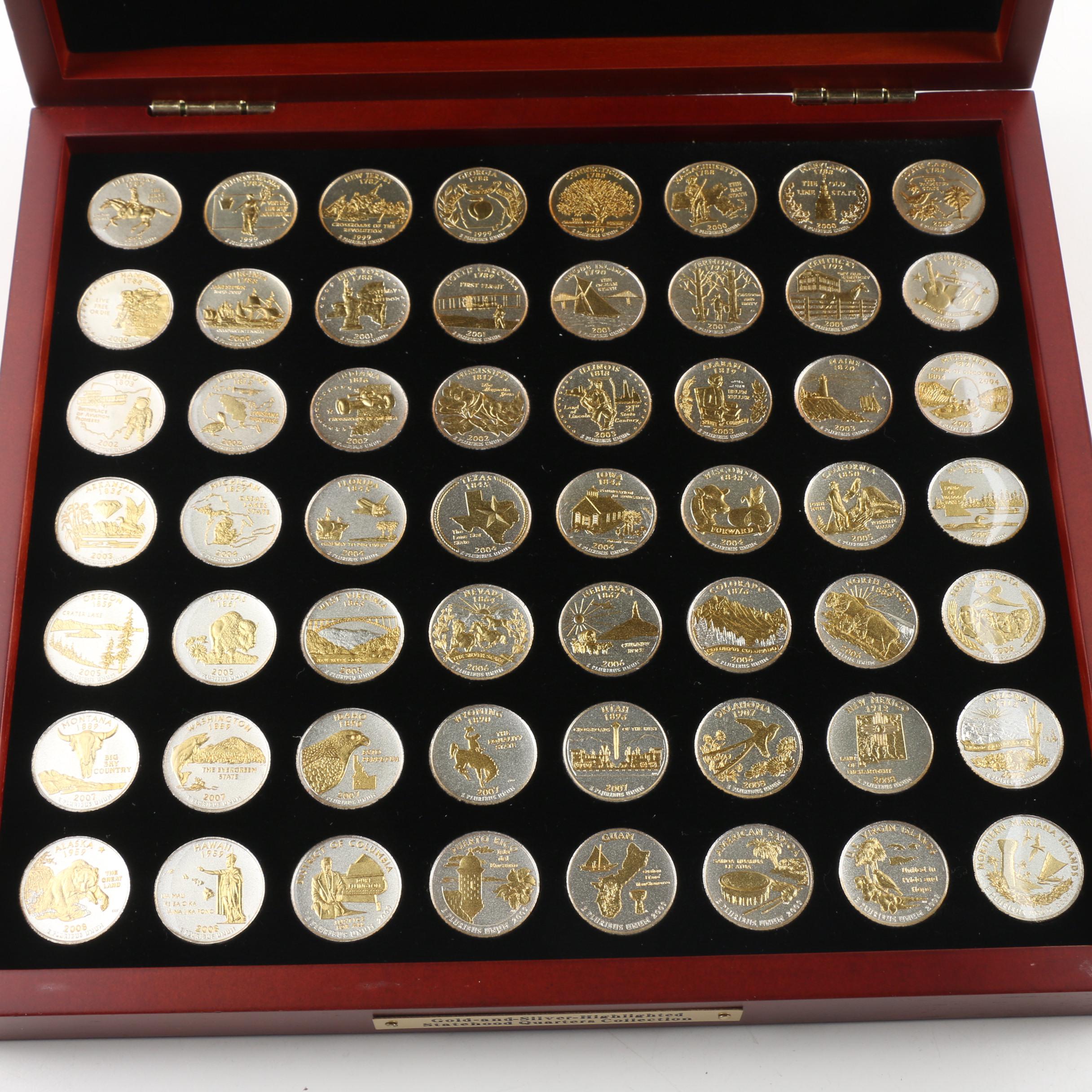 Collection of Fifty-Six Gold and Silver Highlighted Statehood Quarters